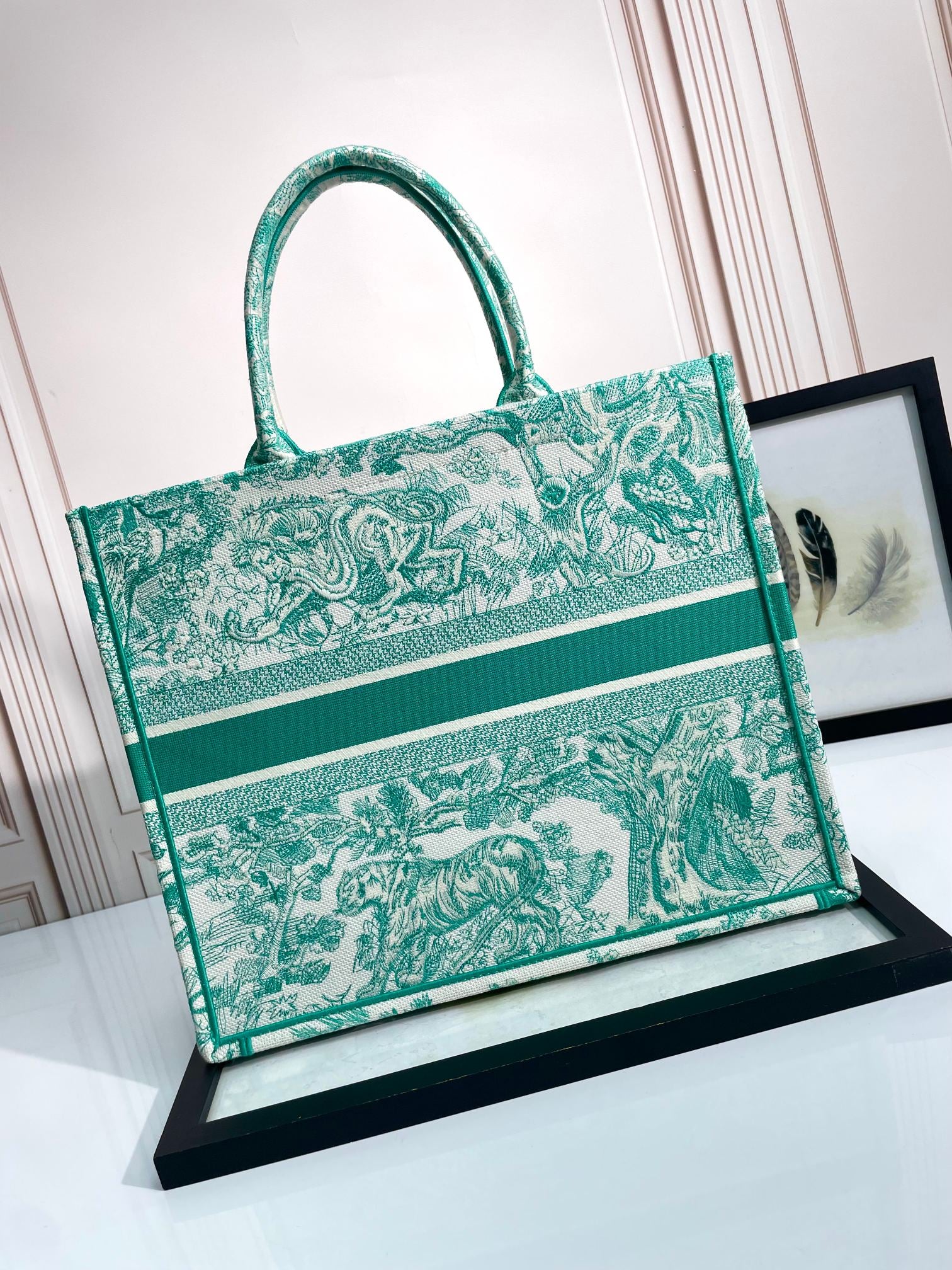 Christian Dior Green Toile de Jouy Book Tote Bag