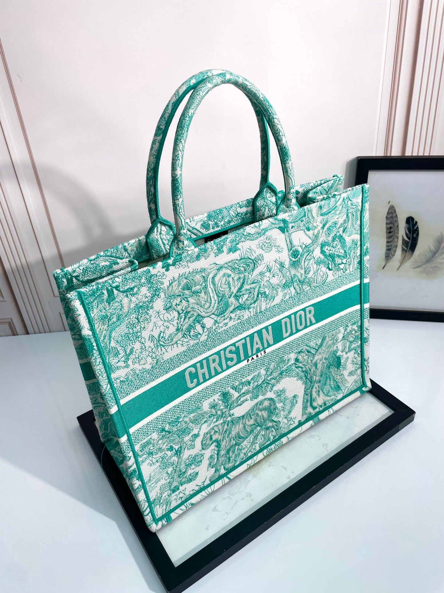 Christian Dior Green Toile de Jouy Book Tote Bag