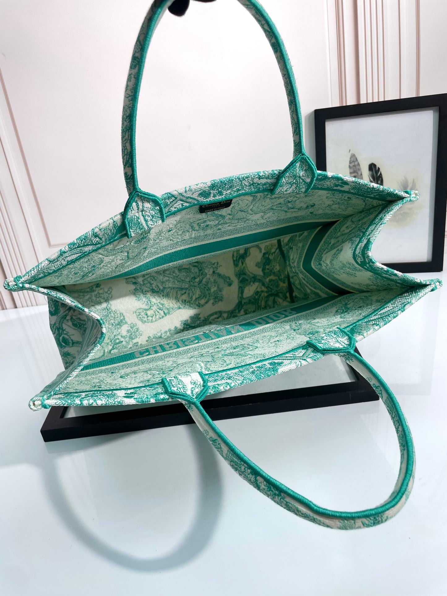 Christian Dior Green Toile de Jouy Book Tote Bag