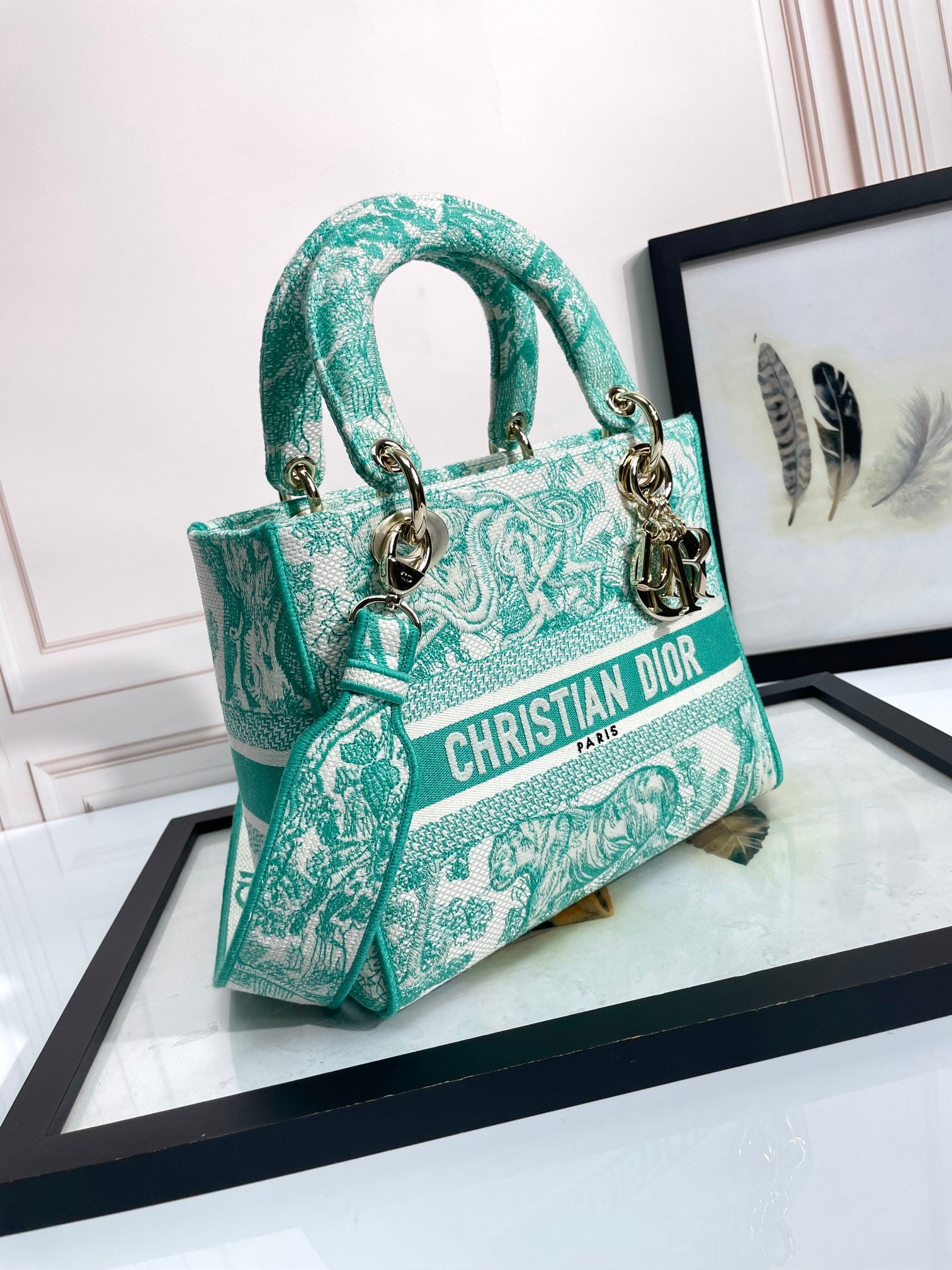 Christian Dior Lady D-Lite Bag Green Toile de Jouy Embroidery Medium