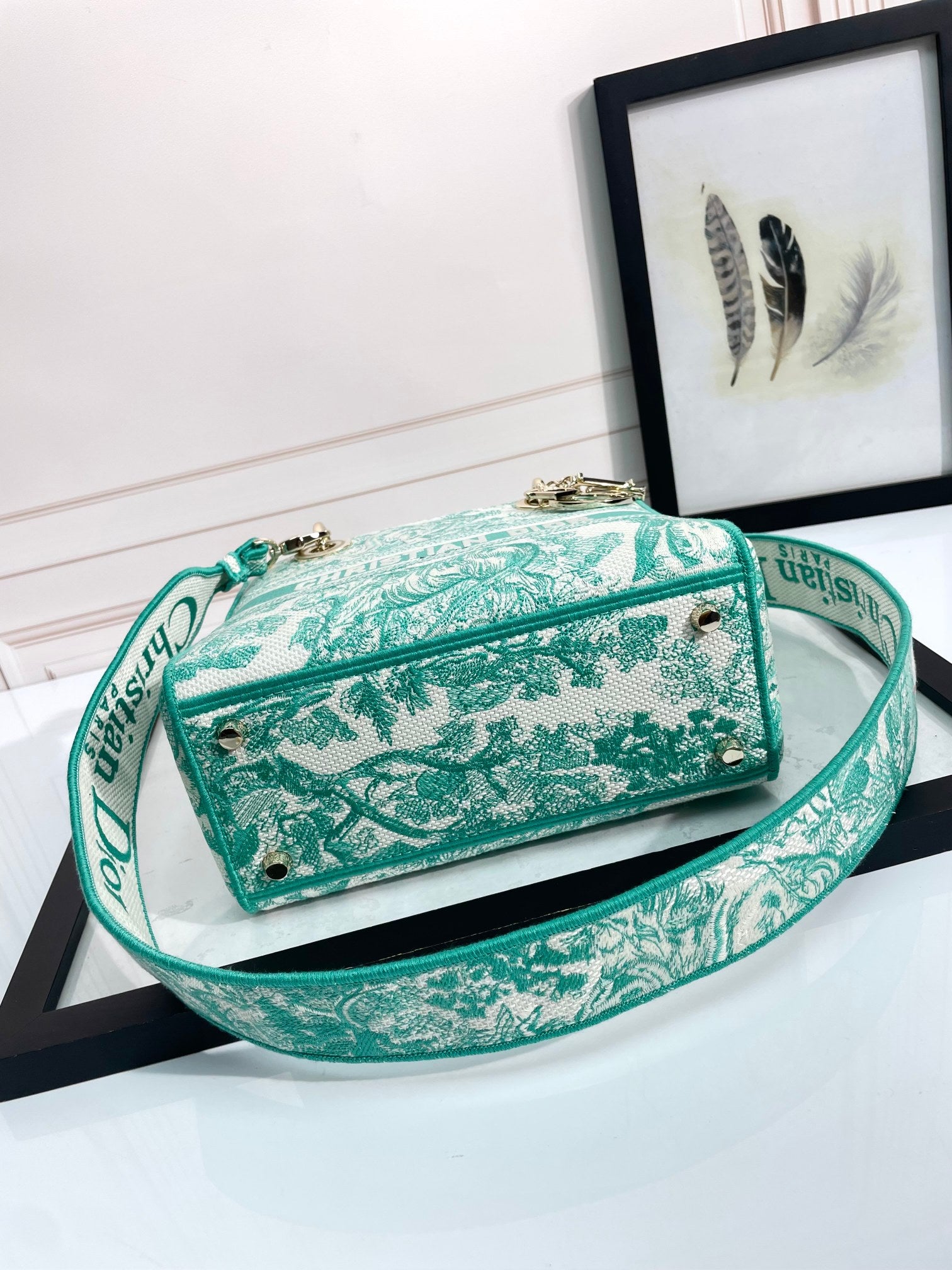 Christian Dior Lady D-Lite Bag Green Toile de Jouy Embroidery Medium