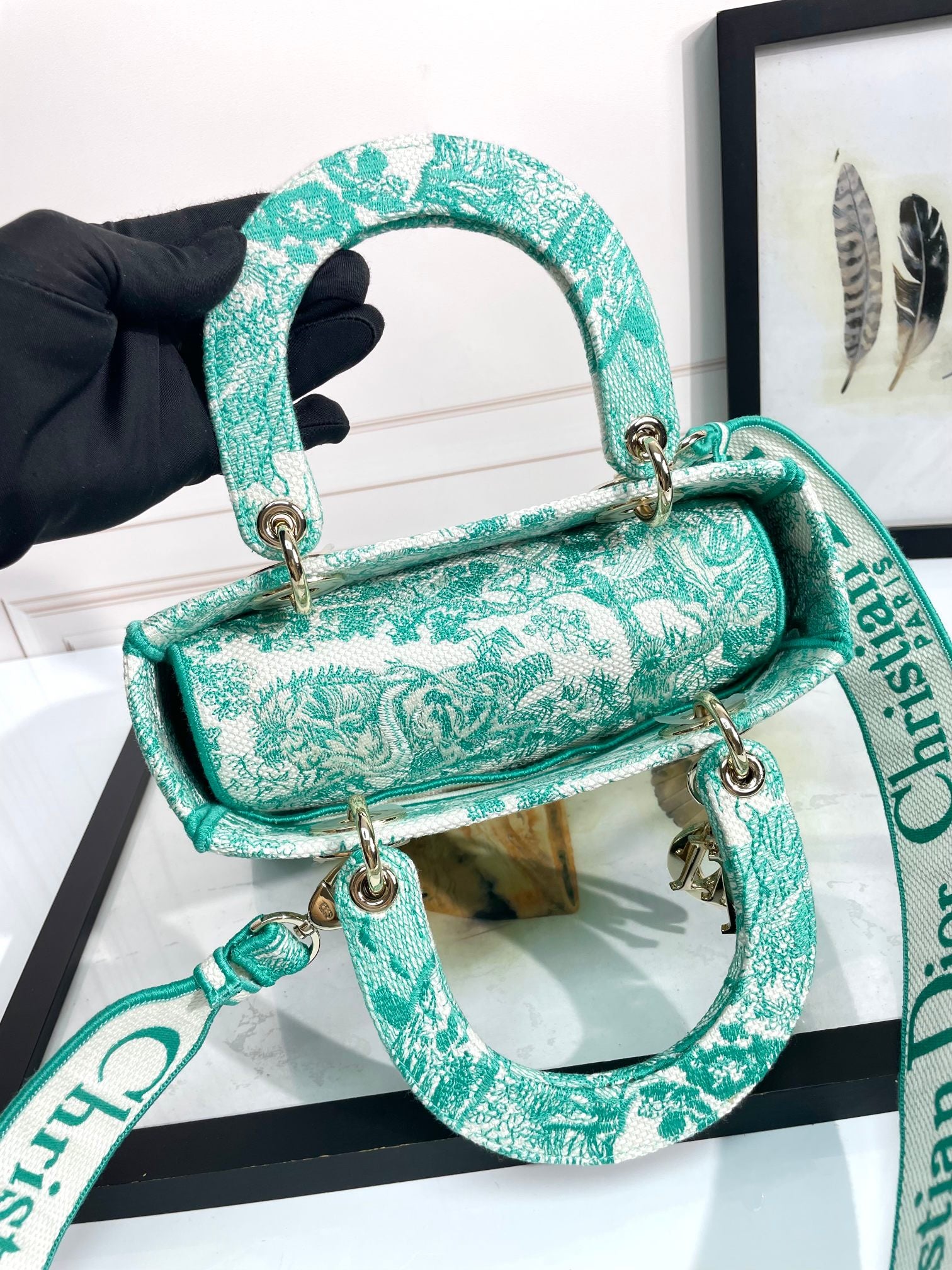 Christian Dior Lady D-Lite Bag Green Toile de Jouy Embroidery Medium