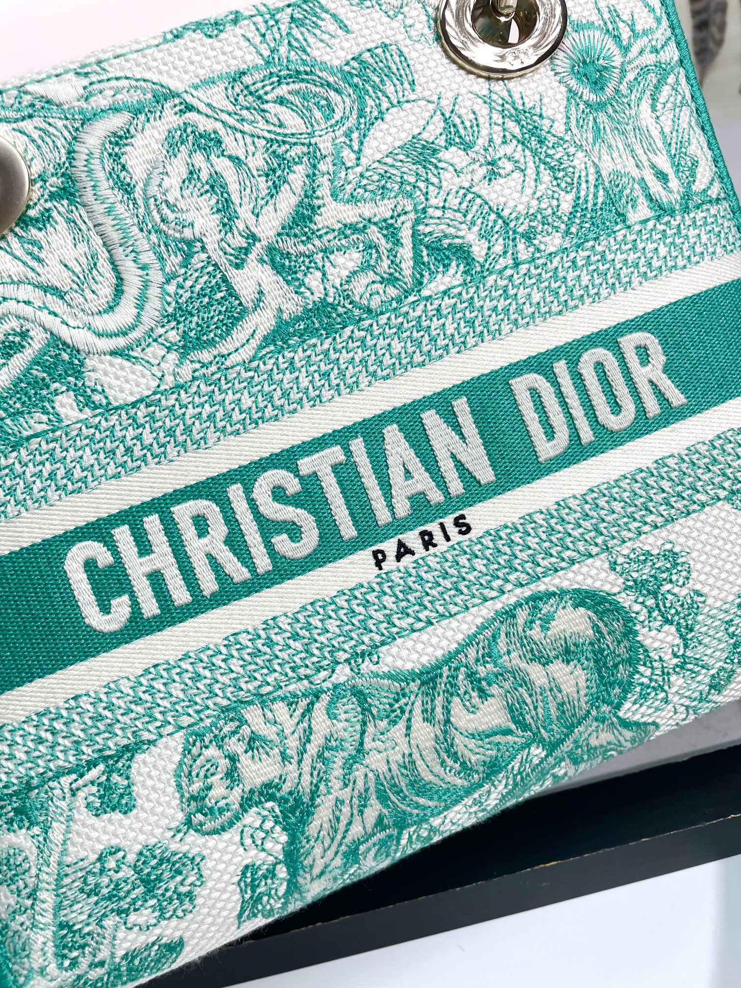 Christian Dior Lady D-Lite Bag - Green Toile de Jouy Embroidery Medium Handbag
