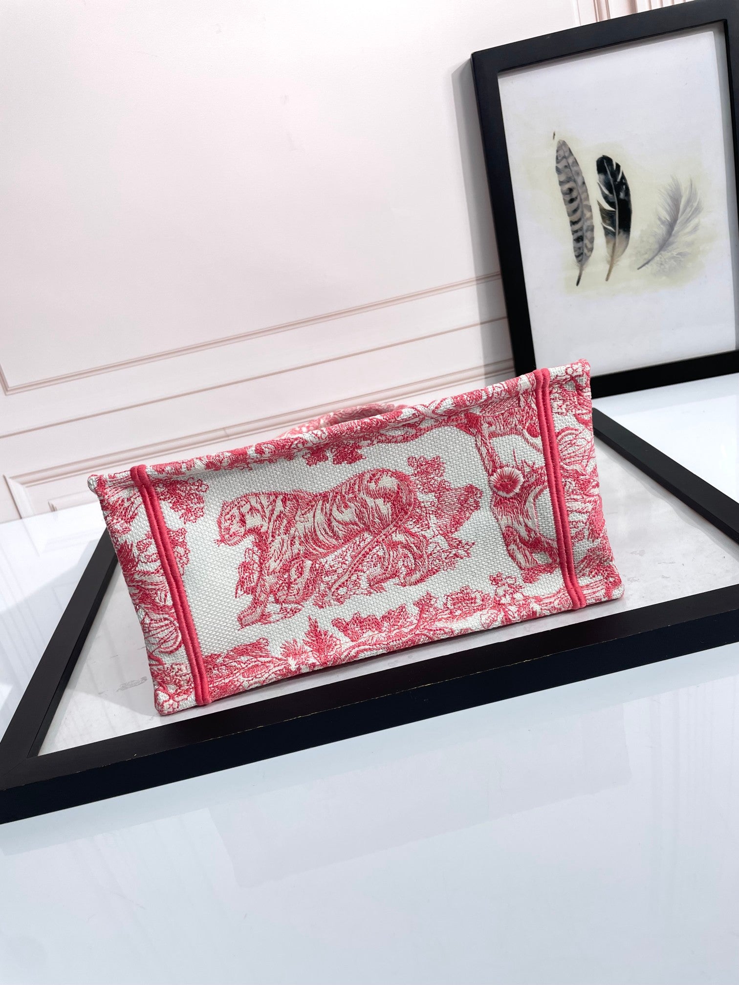 Dior Small Book Tote Red Toile de Jouy Embroidery