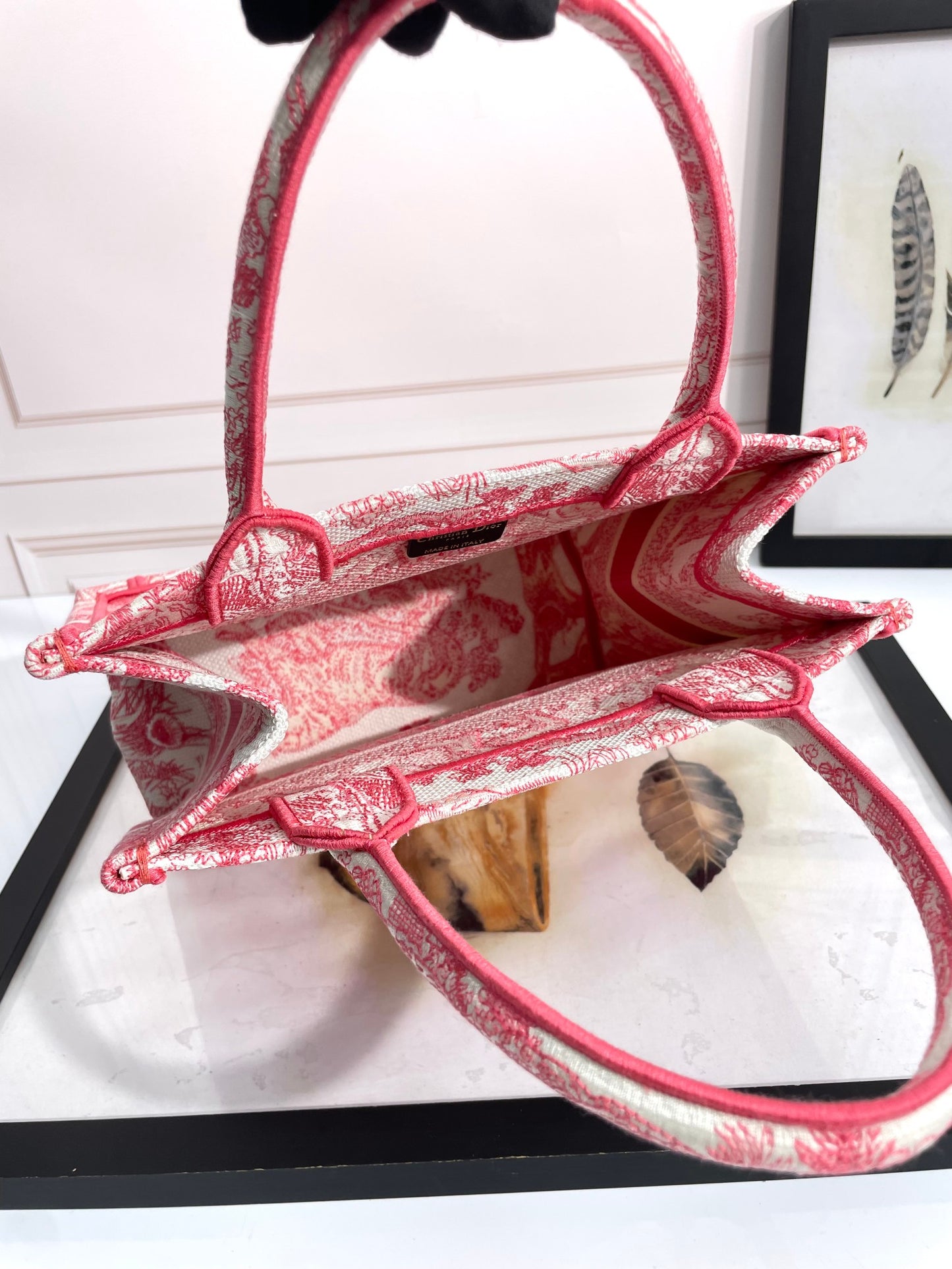 Christian Dior Book Tote Bag Toile de Jouy Red Embroidered Canvas