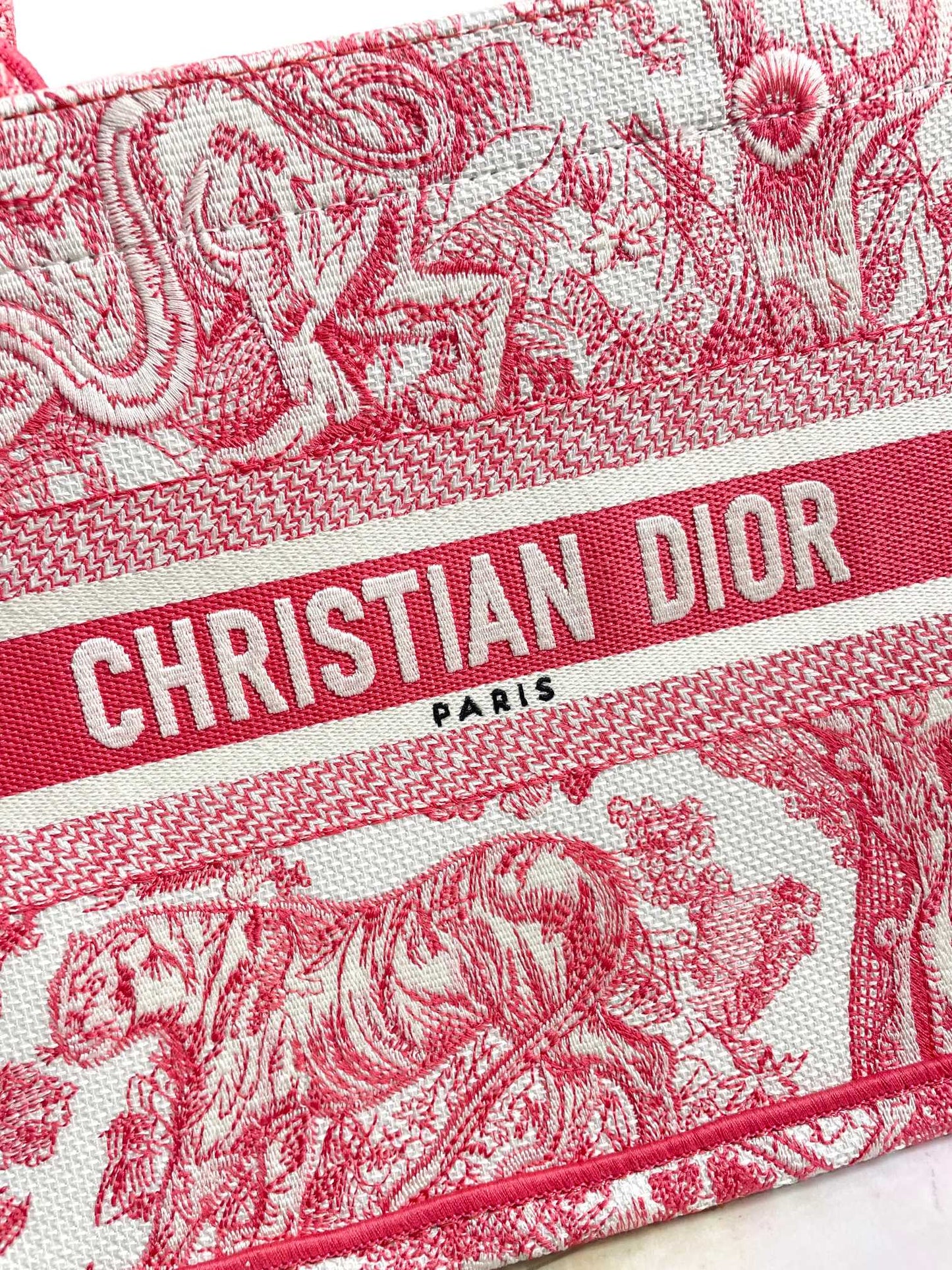Christian Dior Book Tote Bag Toile de Jouy Red Embroidered Canvas