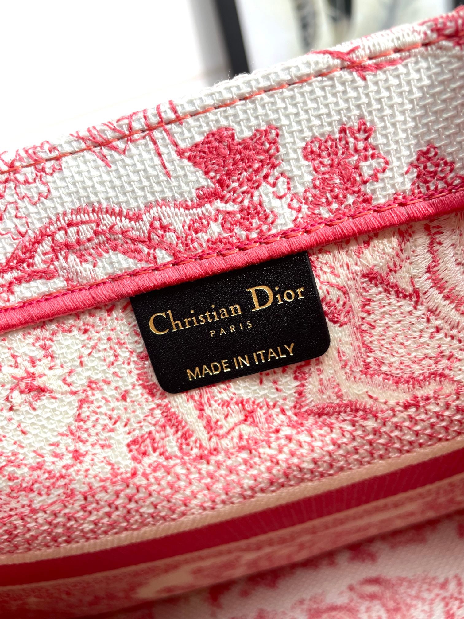 Christian Dior Book Tote Bag Toile de Jouy Red Embroidered Canvas