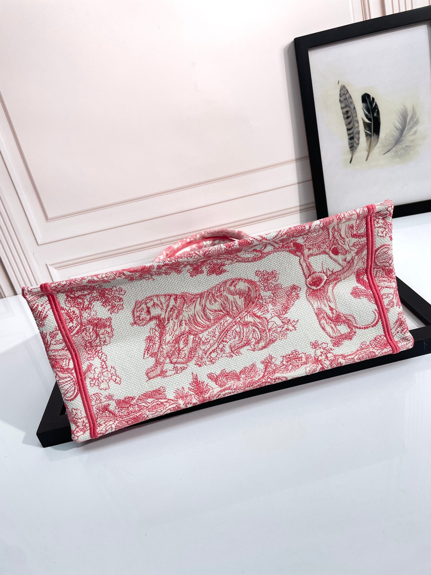 Christian Dior Book Tote Red Toile de Jouy Embroidered Canvas Bag