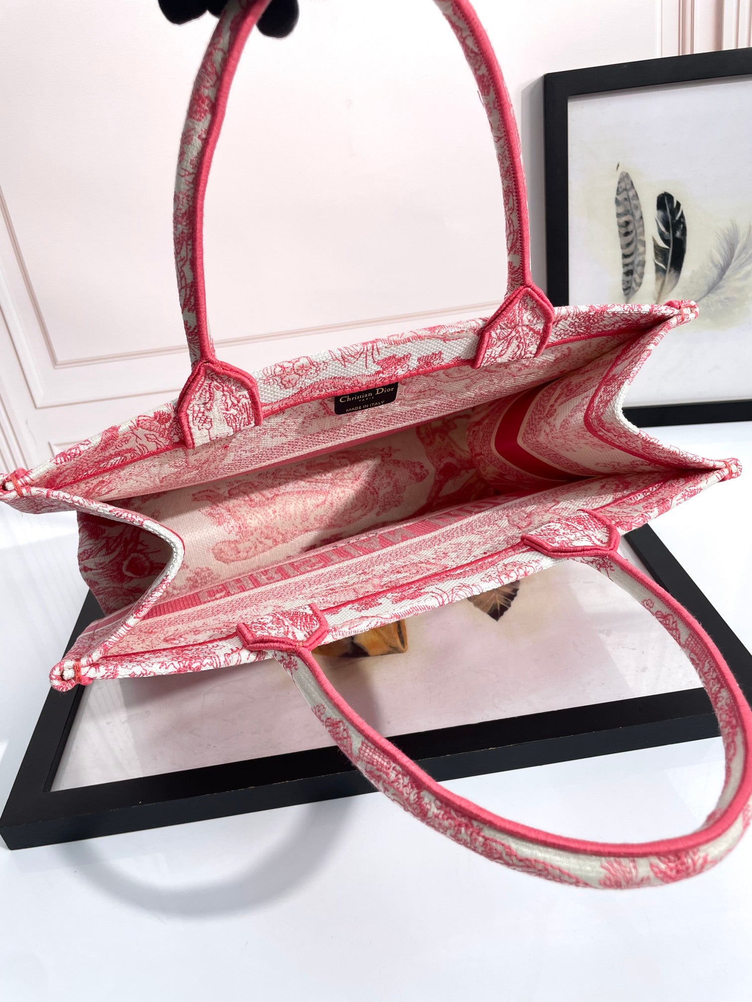Christian Dior Book Tote Red Toile de Jouy Embroidered Canvas Bag
