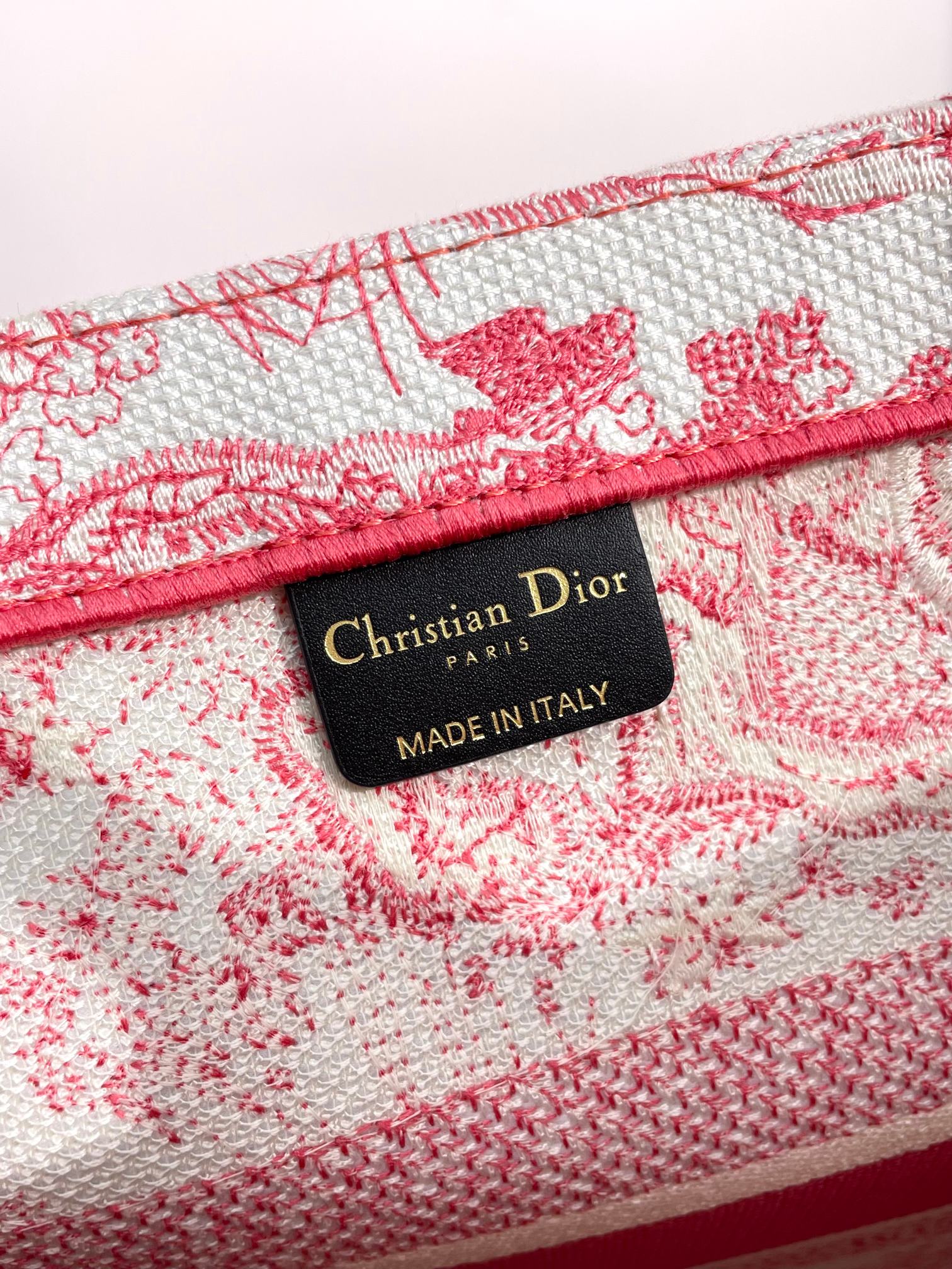 Christian Dior Large Book Tote Pink Toile de Jouy Embroidered Canvas Bag