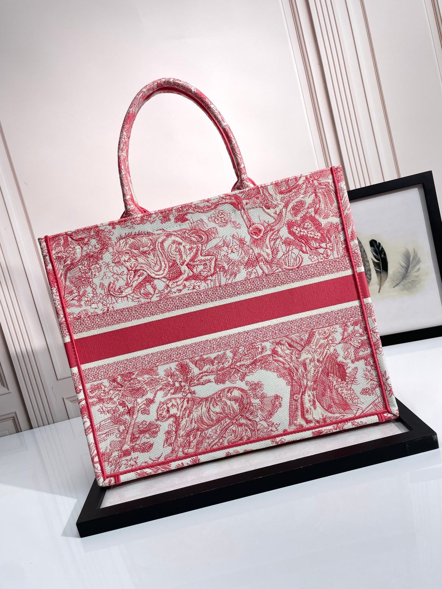 Christian Dior Large Book Tote Bag - Pink Toile de Jouy Embroidery