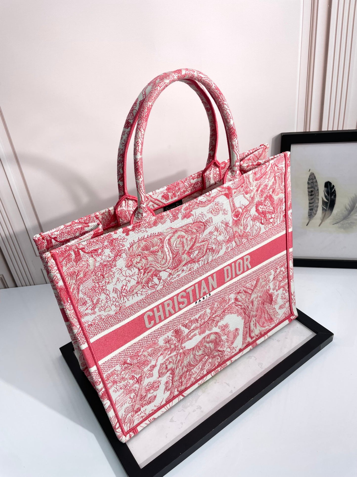 Christian Dior Large Book Tote Red Toile de Jouy Embroidery