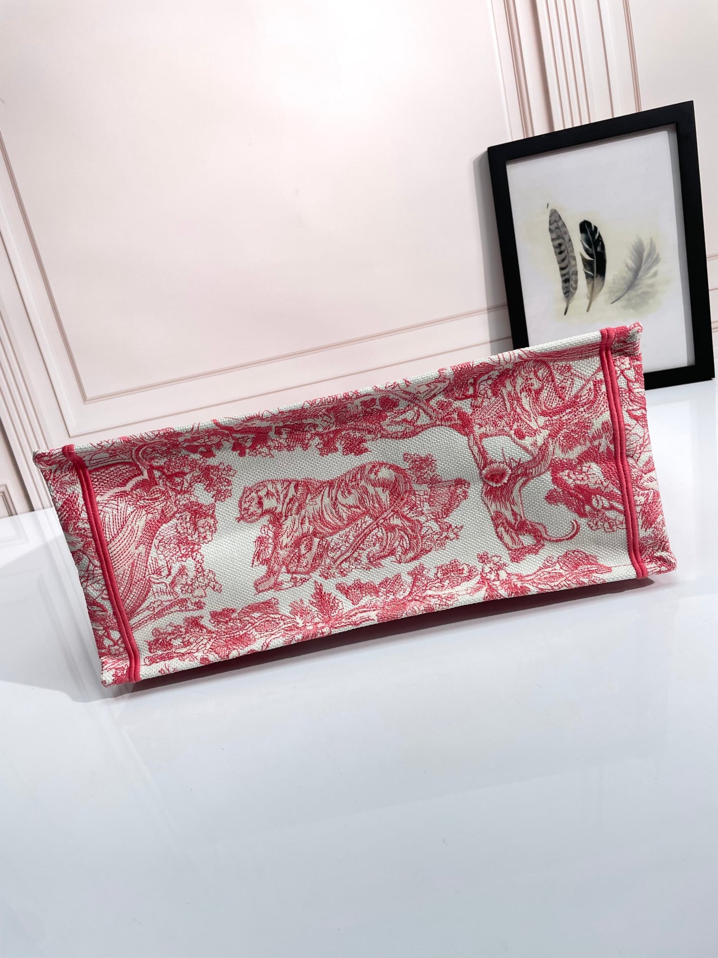 Christian Dior Medium Book Tote Red Toile de Jouy Embroidery