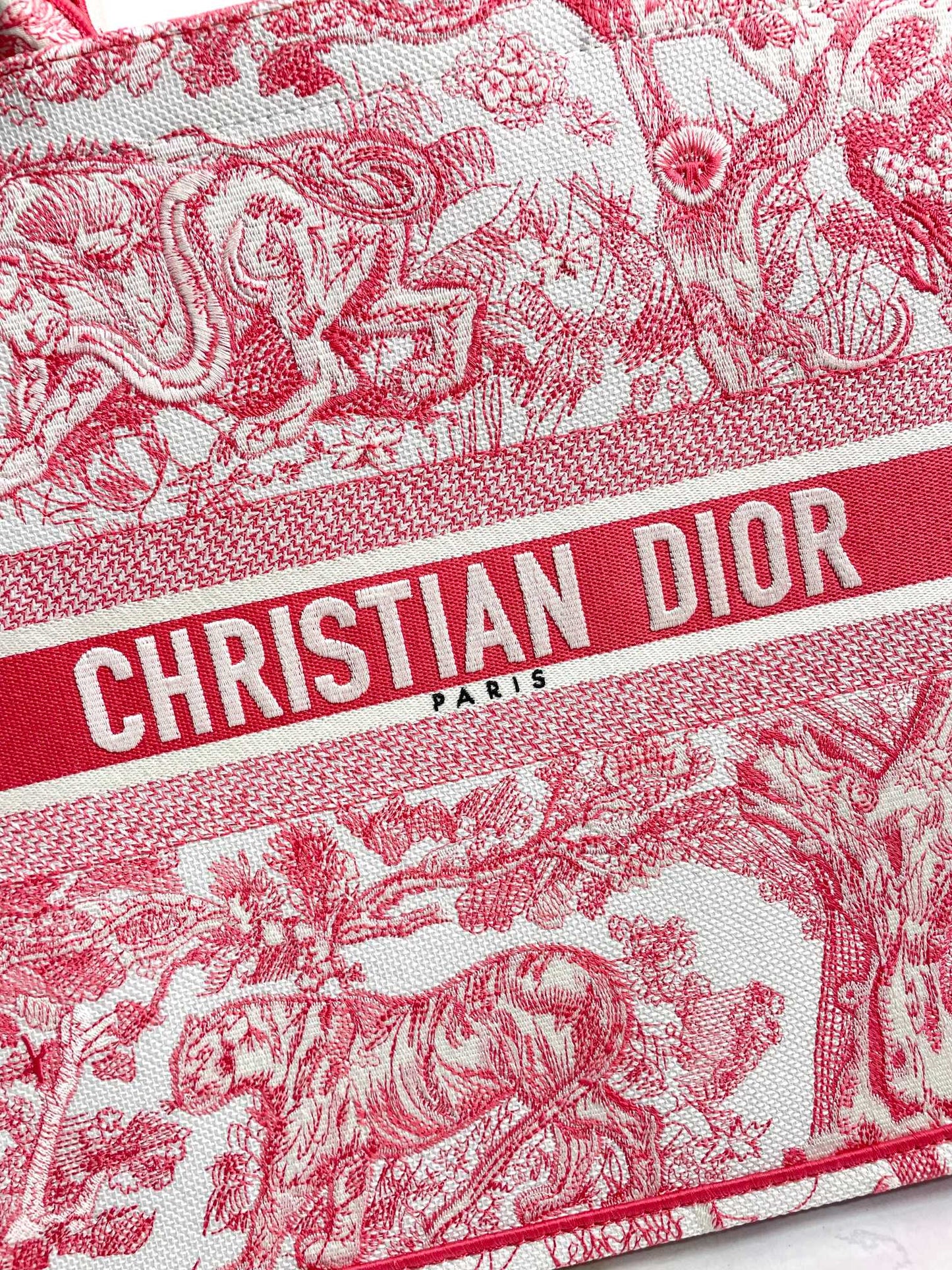Christian Dior Large Book Tote Bag - Pink Toile de Jouy Embroidery