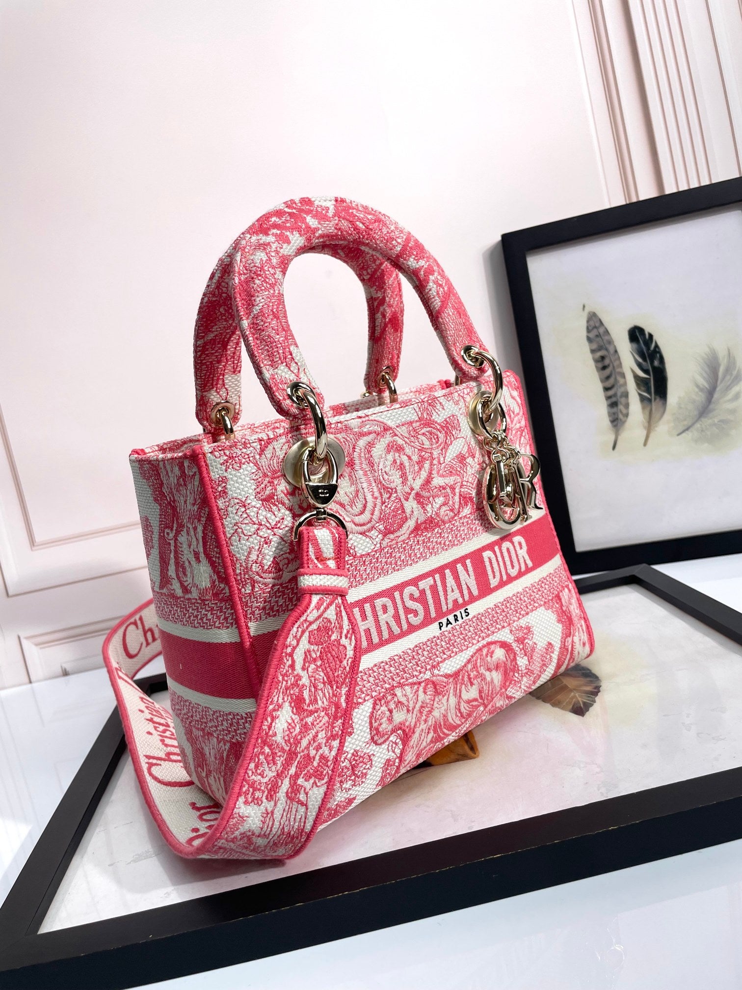 Christian Dior Medium Lady D-Lite Bag Pink Toile de Jouy Reverse Embroidery