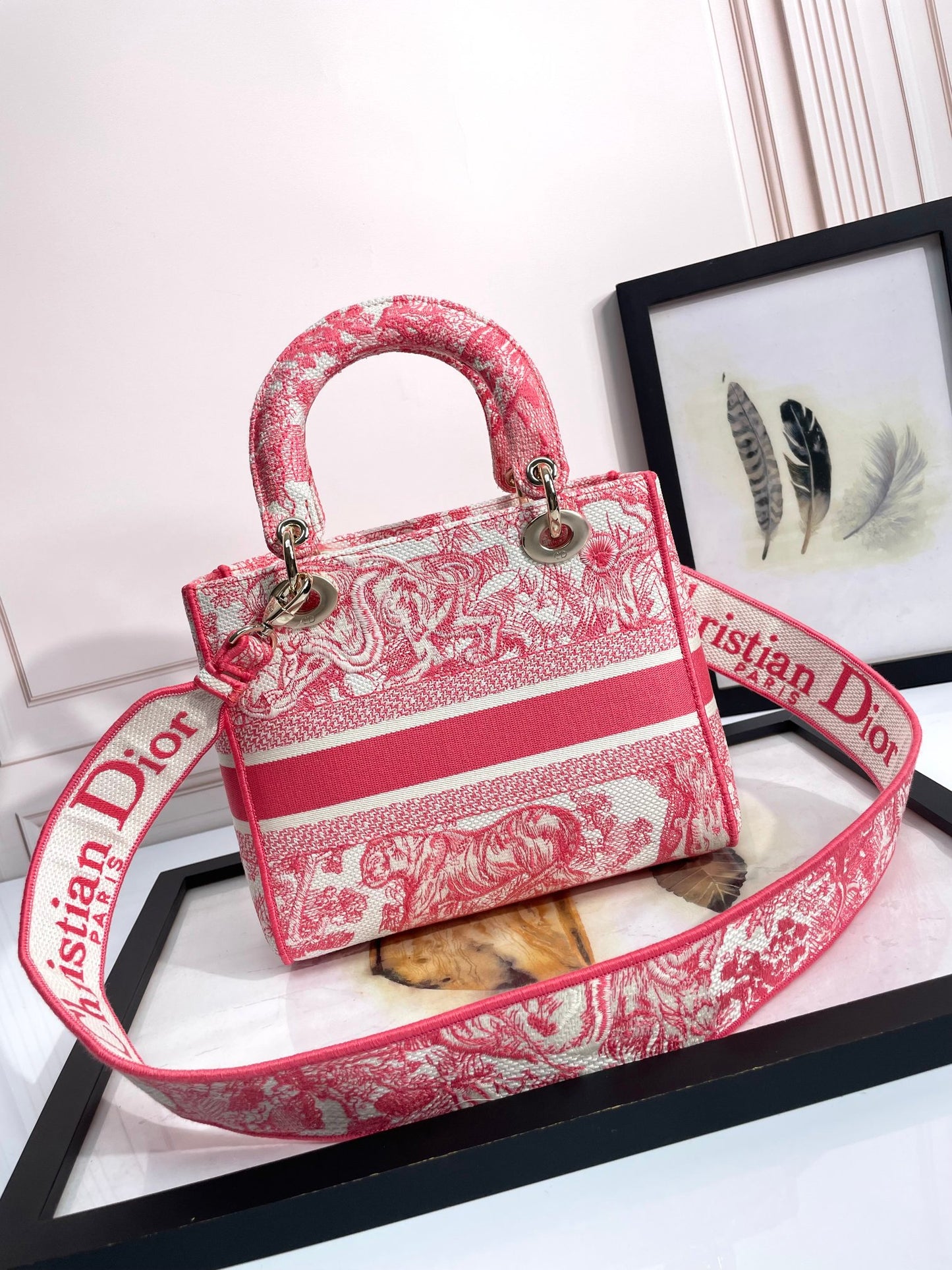 Christian Dior Lady Dior Bag Pink Toile de Jouy Embroidery