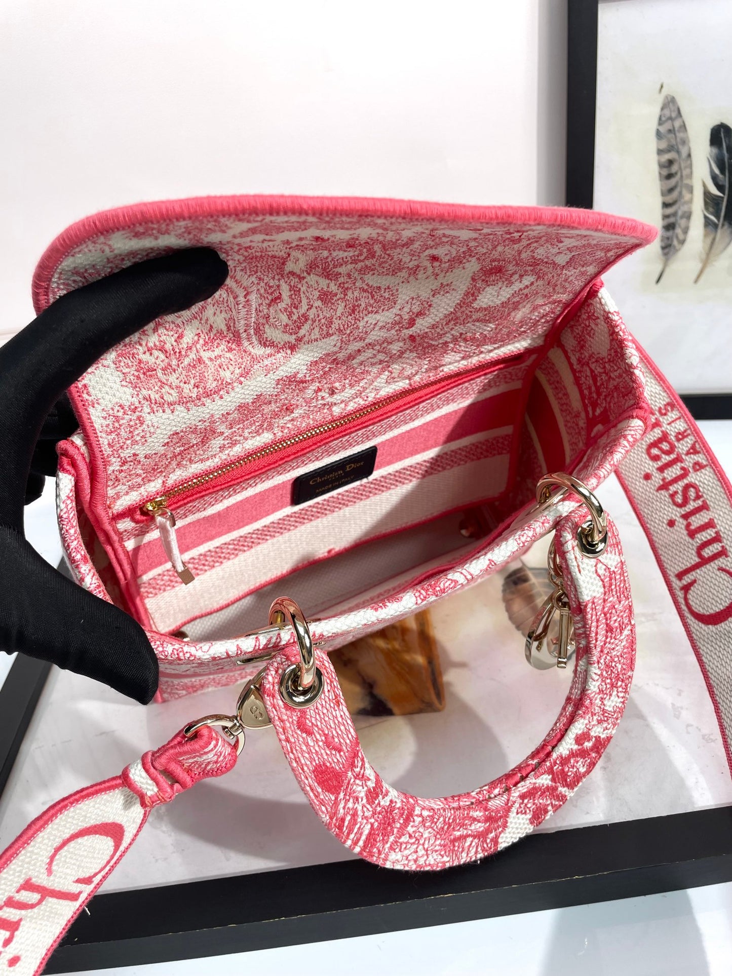 Christian Dior Lady D-Lite Bag Pink Toile de Jouy Embroidery