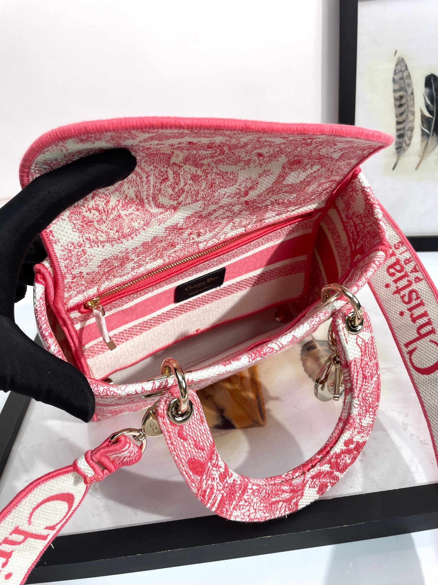 Christian Dior Medium Lady D-Lite Bag Pink Toile de Jouy Reverse Embroidery
