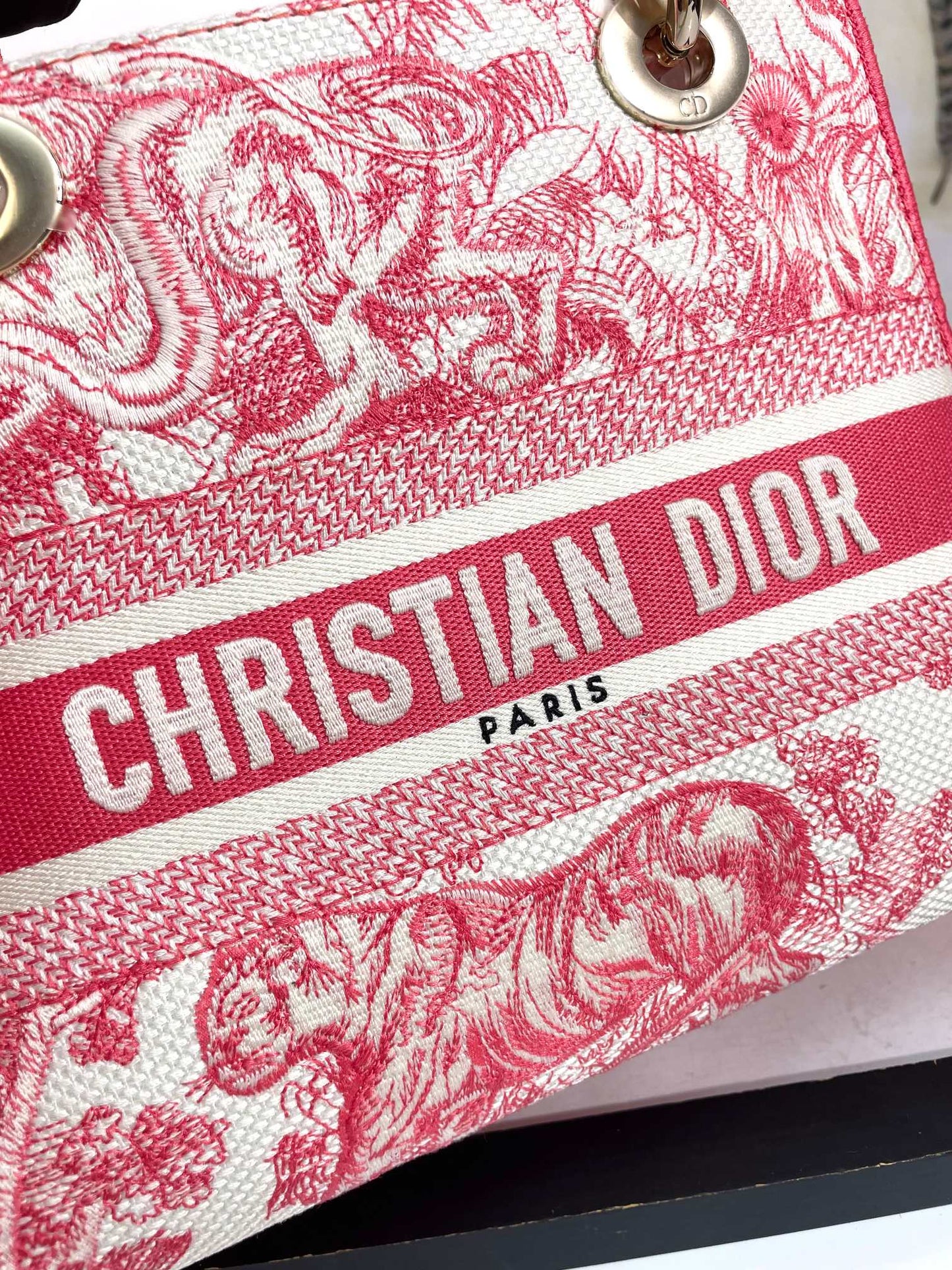 Christian Dior Lady D-Lite Bag Pink Toile de Jouy Embroidery