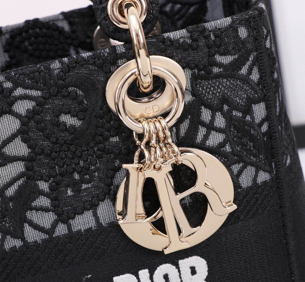 Christian Dior Lady D-Lite Bag Black Lace Embroidery Handbag