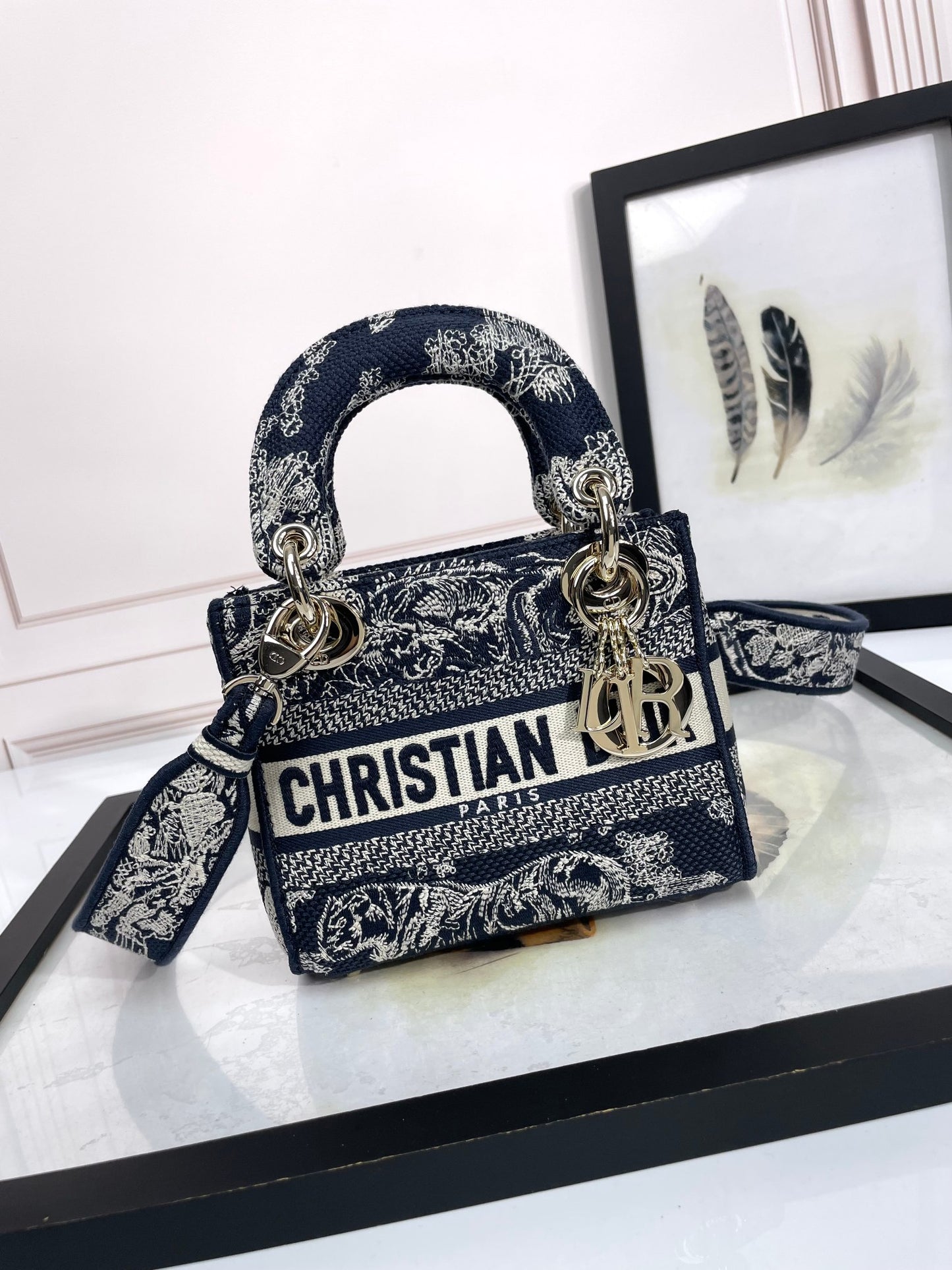 Christian Dior Mini Lady D-Lite Bag Blue Toile de Jouy Reverse Embroidery