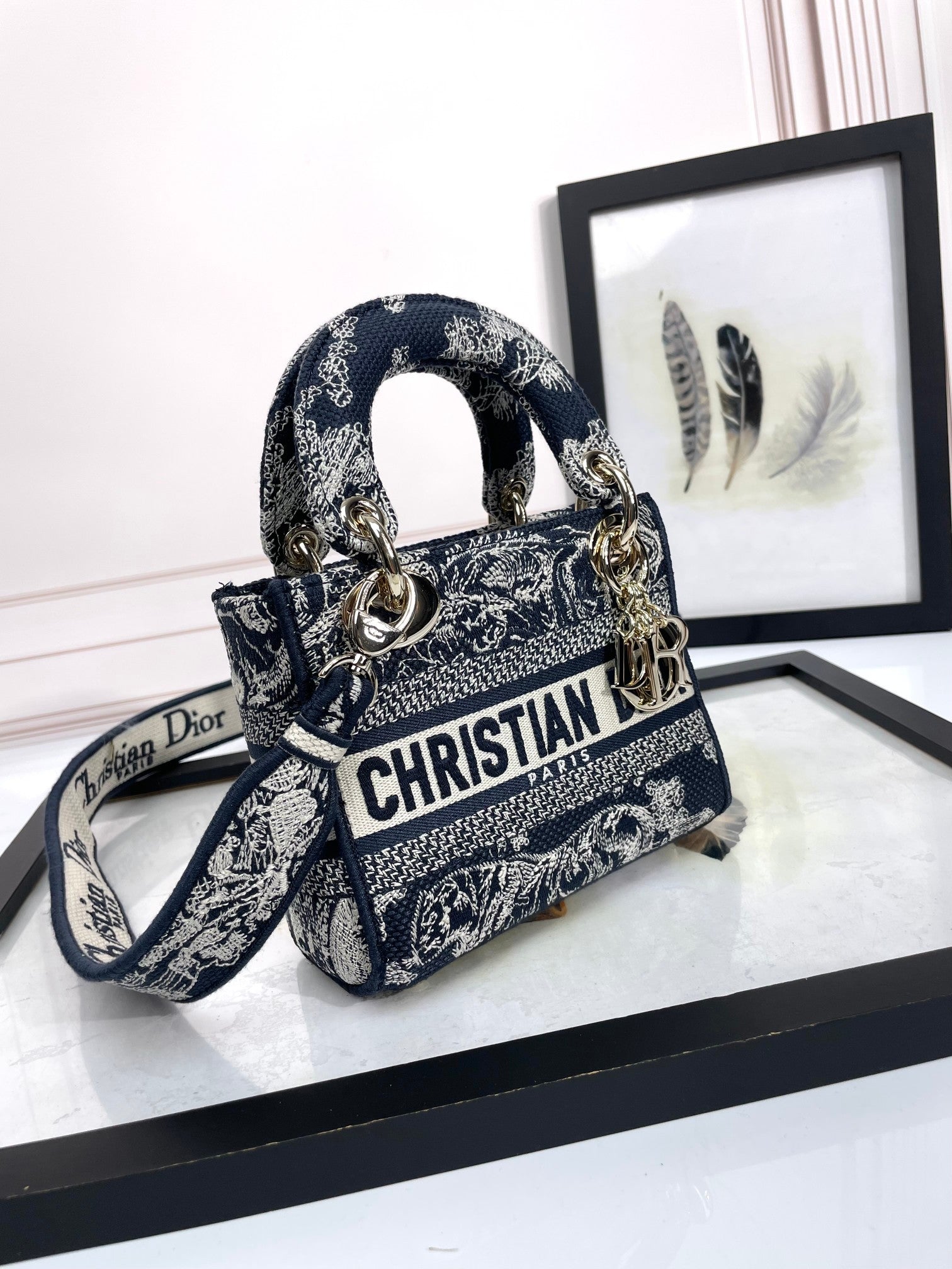 Christian Dior Mini Lady D-Lite Bag Blue Toile de Jouy Reverse Embroidery