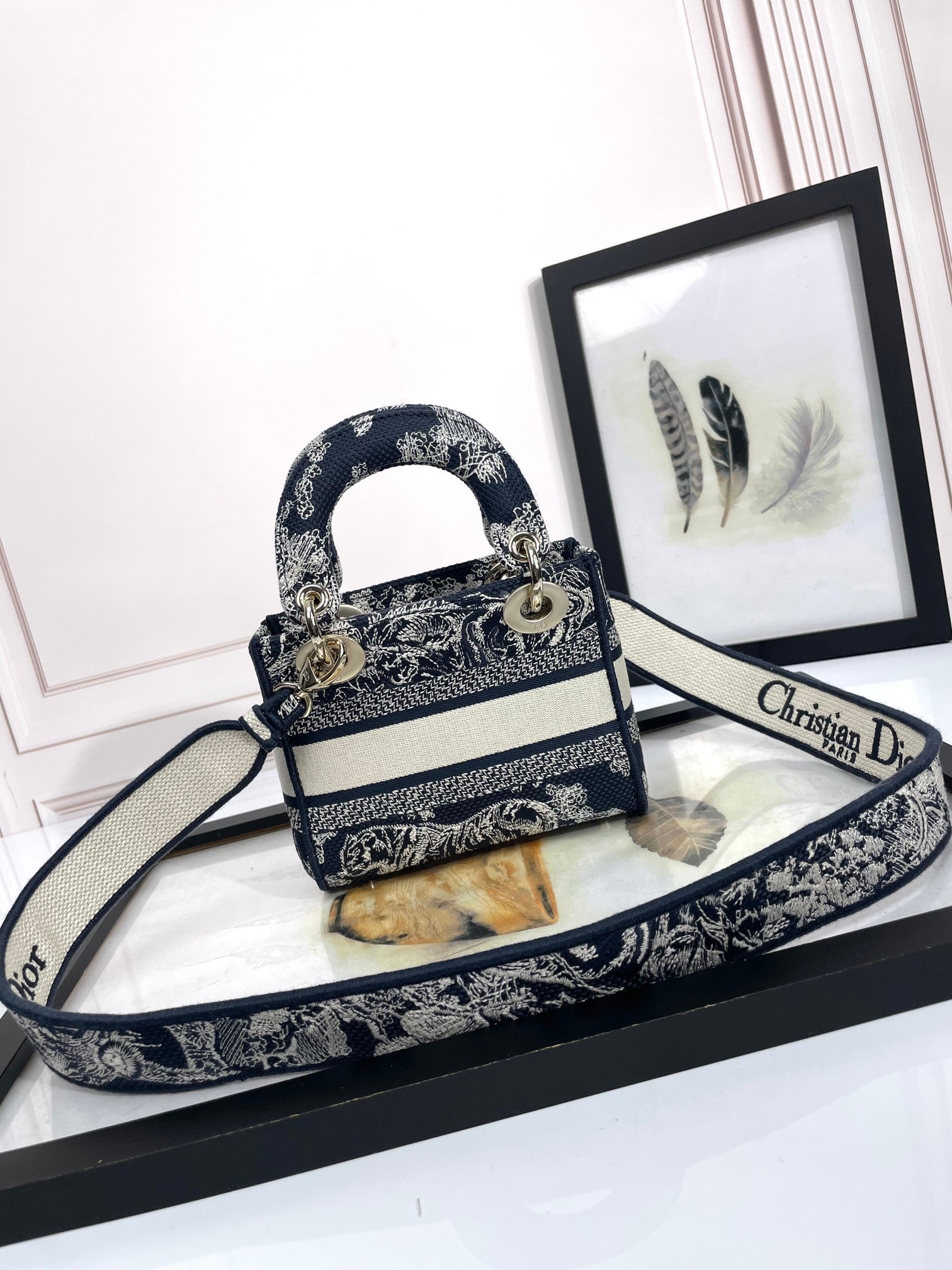Christian Dior Mini Lady D-Lite Bag Blue Toile de Jouy Reverse Embroidery