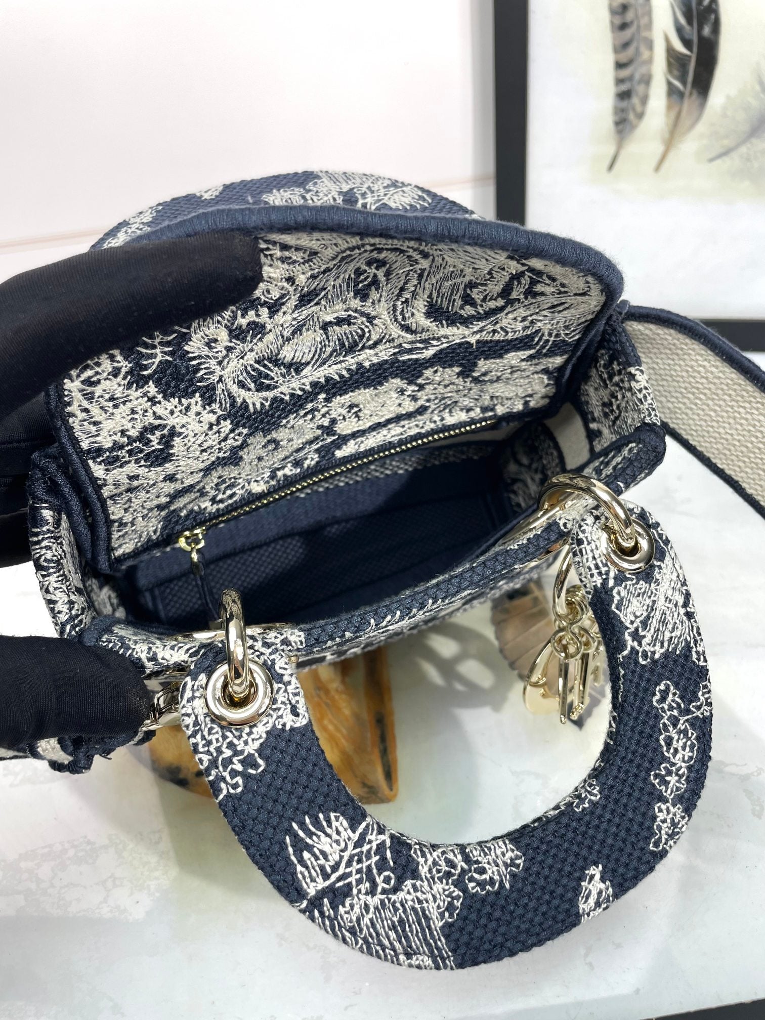 Christian Dior Mini Lady D-Lite Bag Blue Toile de Jouy Reverse Embroidery