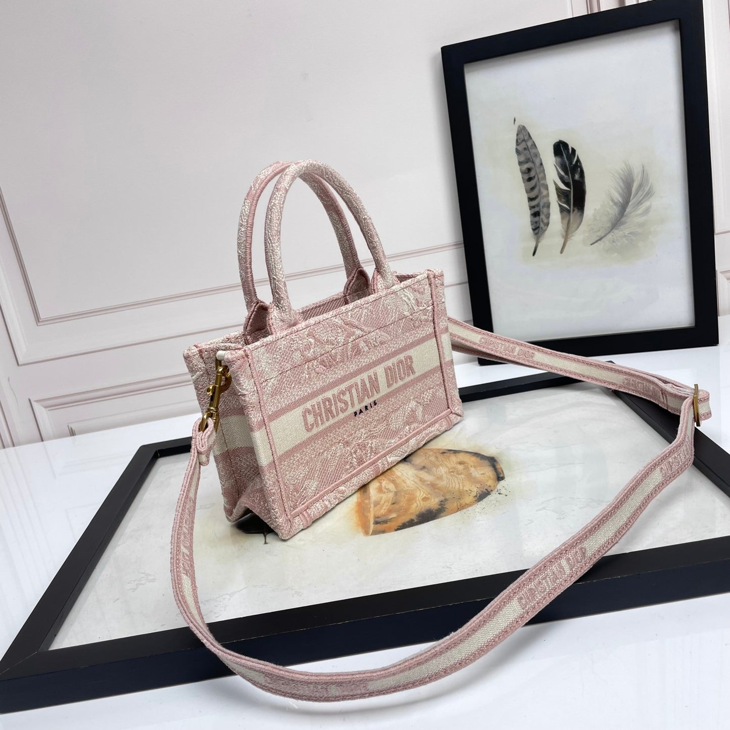 Christian Dior Mini Book Tote Bag - Pink Rose Toile de Jouy Embroidered Canvas