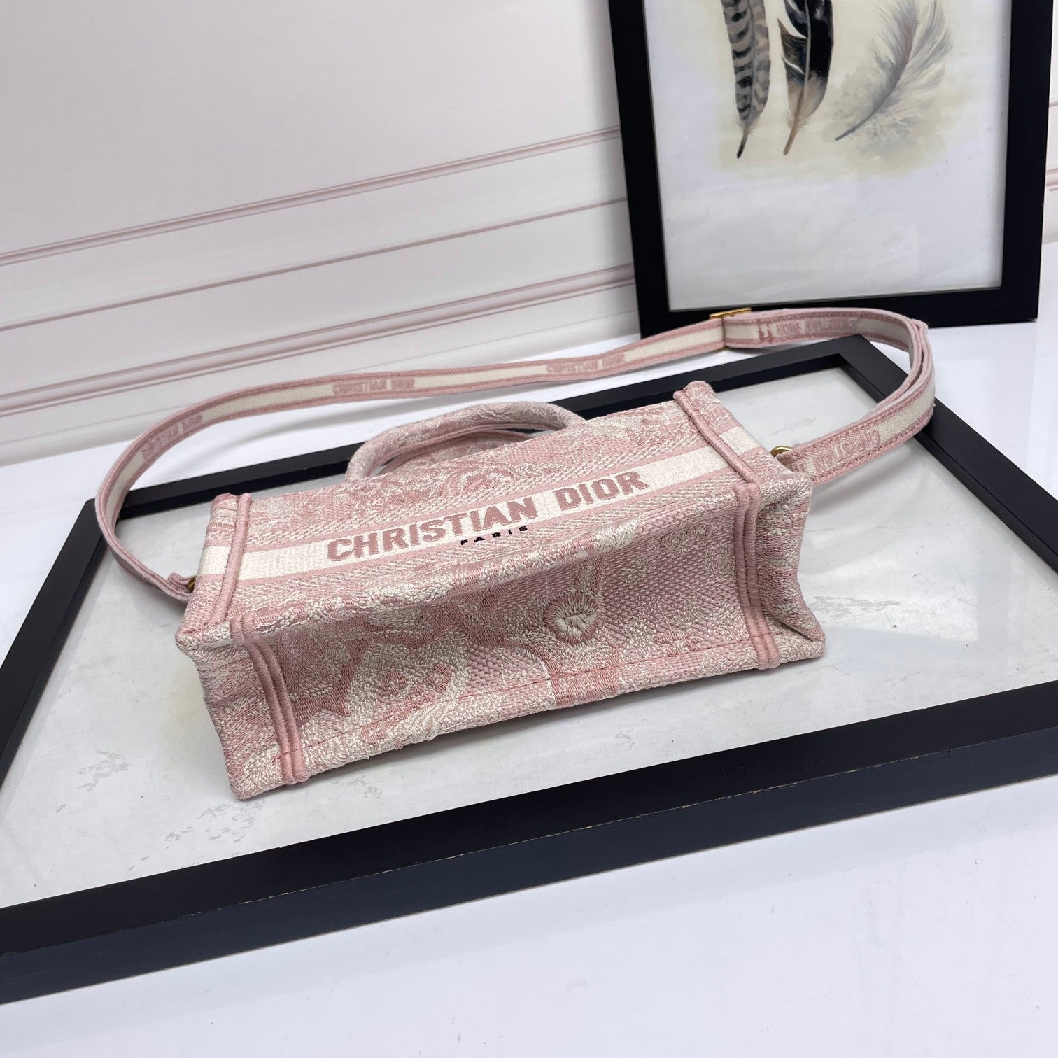 Christian Dior Mini Book Tote Bag - Pink Rose Toile de Jouy Embroidered Canvas