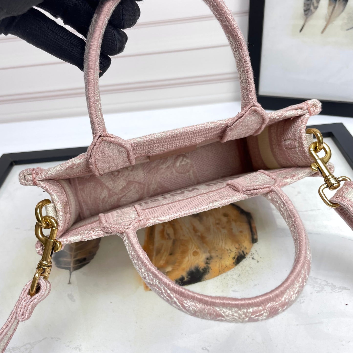 Christian Dior Mini Book Tote Bag - Pink Rose Toile de Jouy Embroidered Canvas