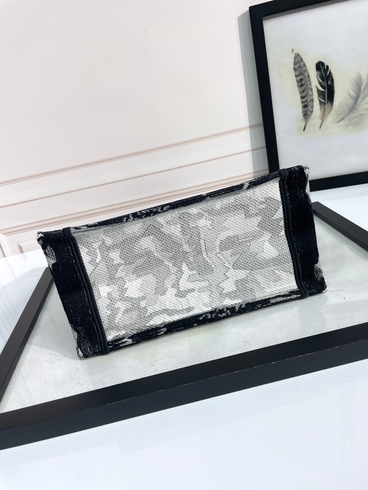 Christian Dior Medium Book Tote Plan de Paris Black and White Embroidered Bag