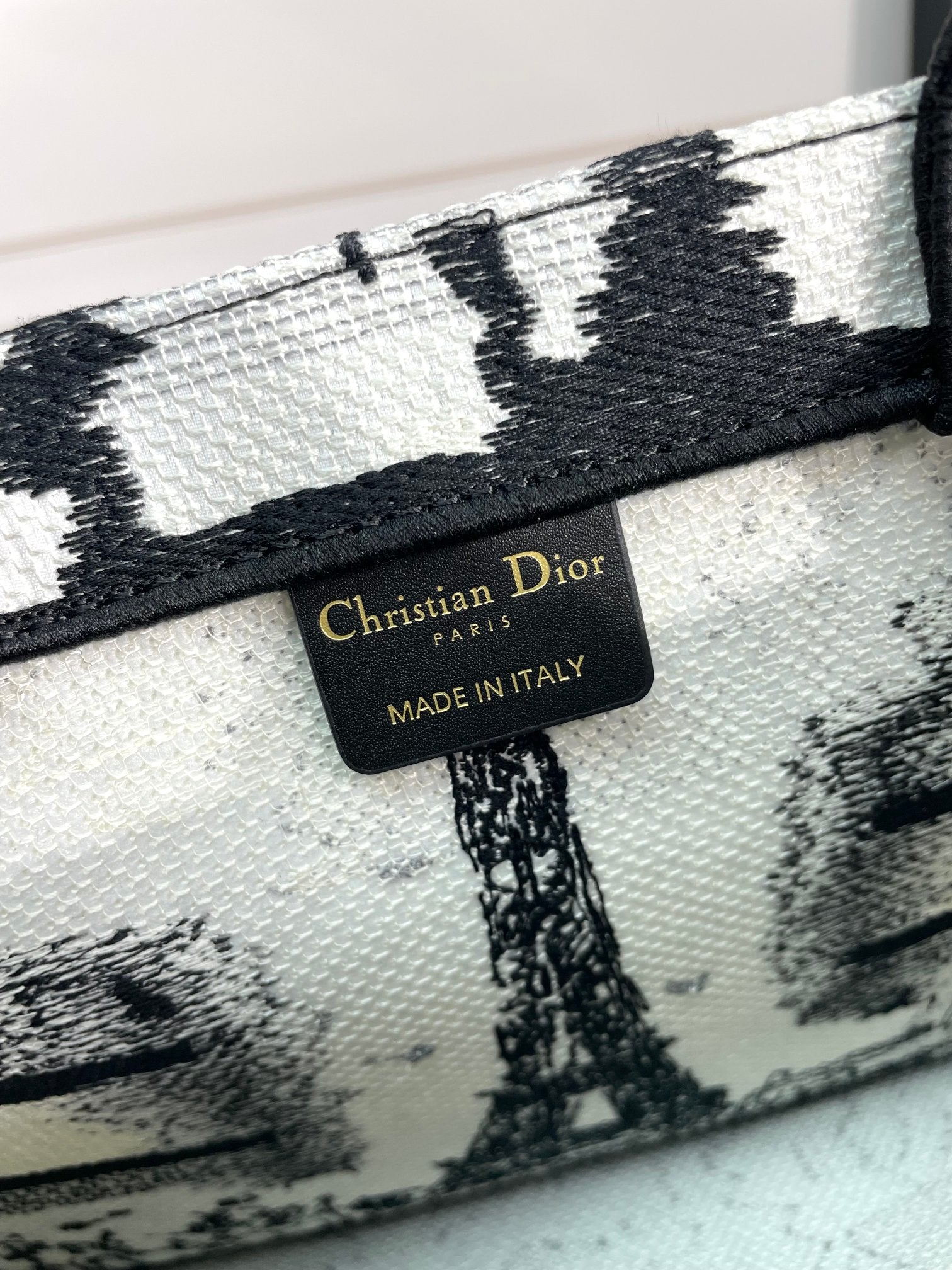 Christian Dior Medium Book Tote Plan de Paris Embroidery Bag - Black and White