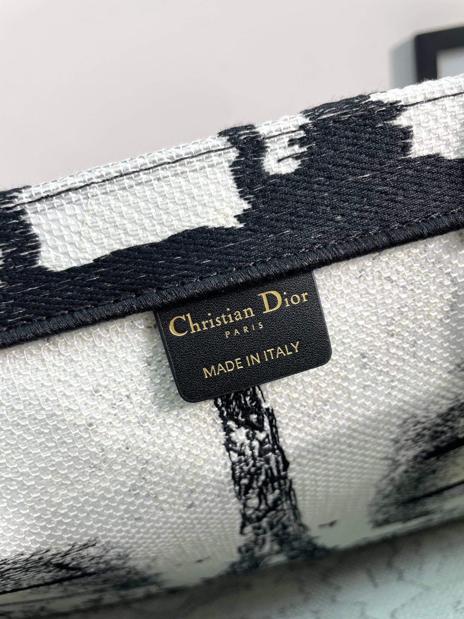 Christian Dior Paris Print Book Tote Bag - Black and White Eiffel Tower Motif