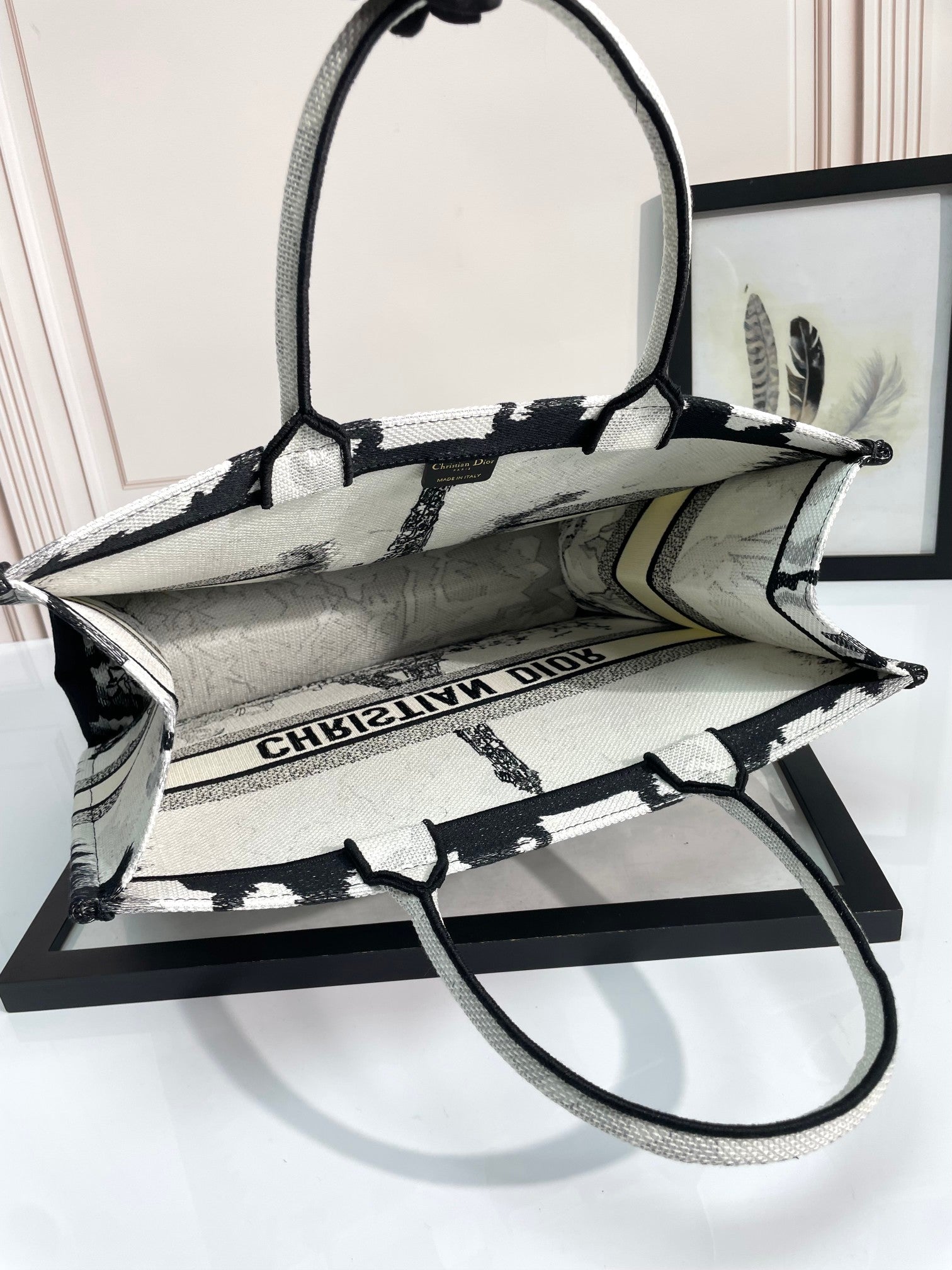 Christian Dior Medium Book Tote Bag - White and Black Plan de Paris Embroidery