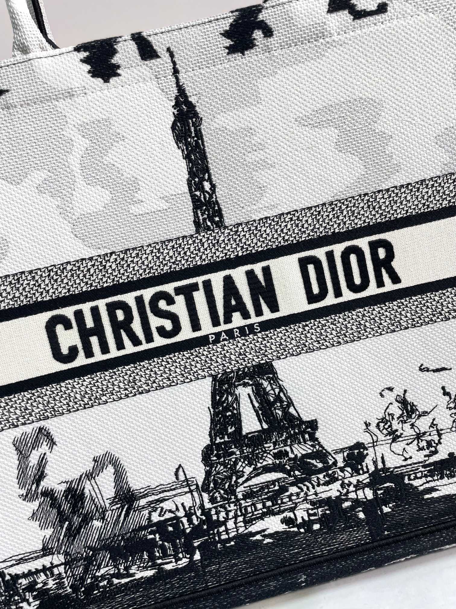 Christian Dior Medium Book Tote Bag - White and Black Plan de Paris Embroidery