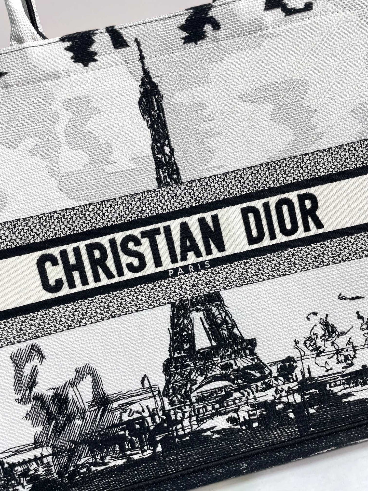 Christian Dior Large Book Tote - Eiffel Tower Embroidery - Black and White