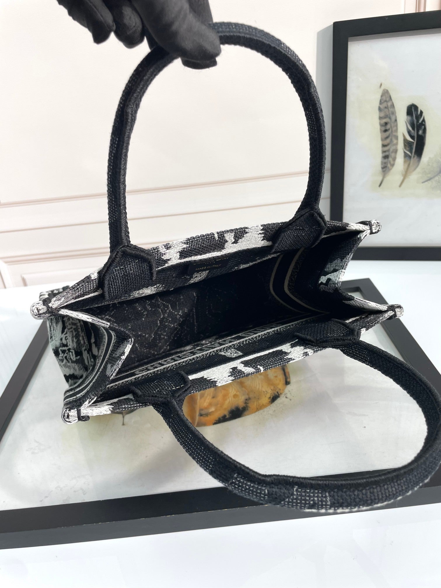 Christian Dior Medium Book Tote - Black and White Plan de Paris Embroidery Canvas Handbag