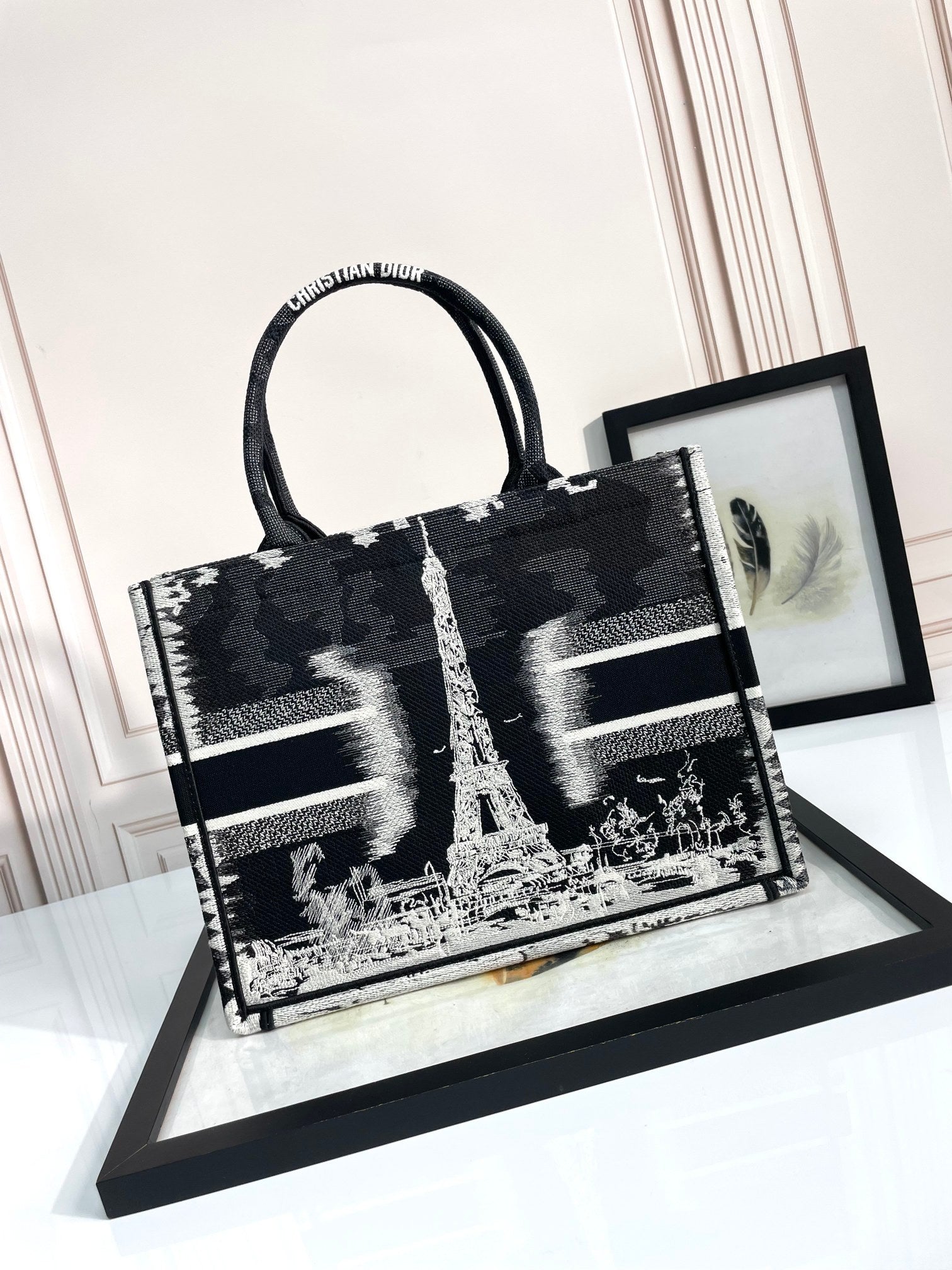 Christian Dior Book Tote Bag - Paris Print Canvas Tote - Black and White