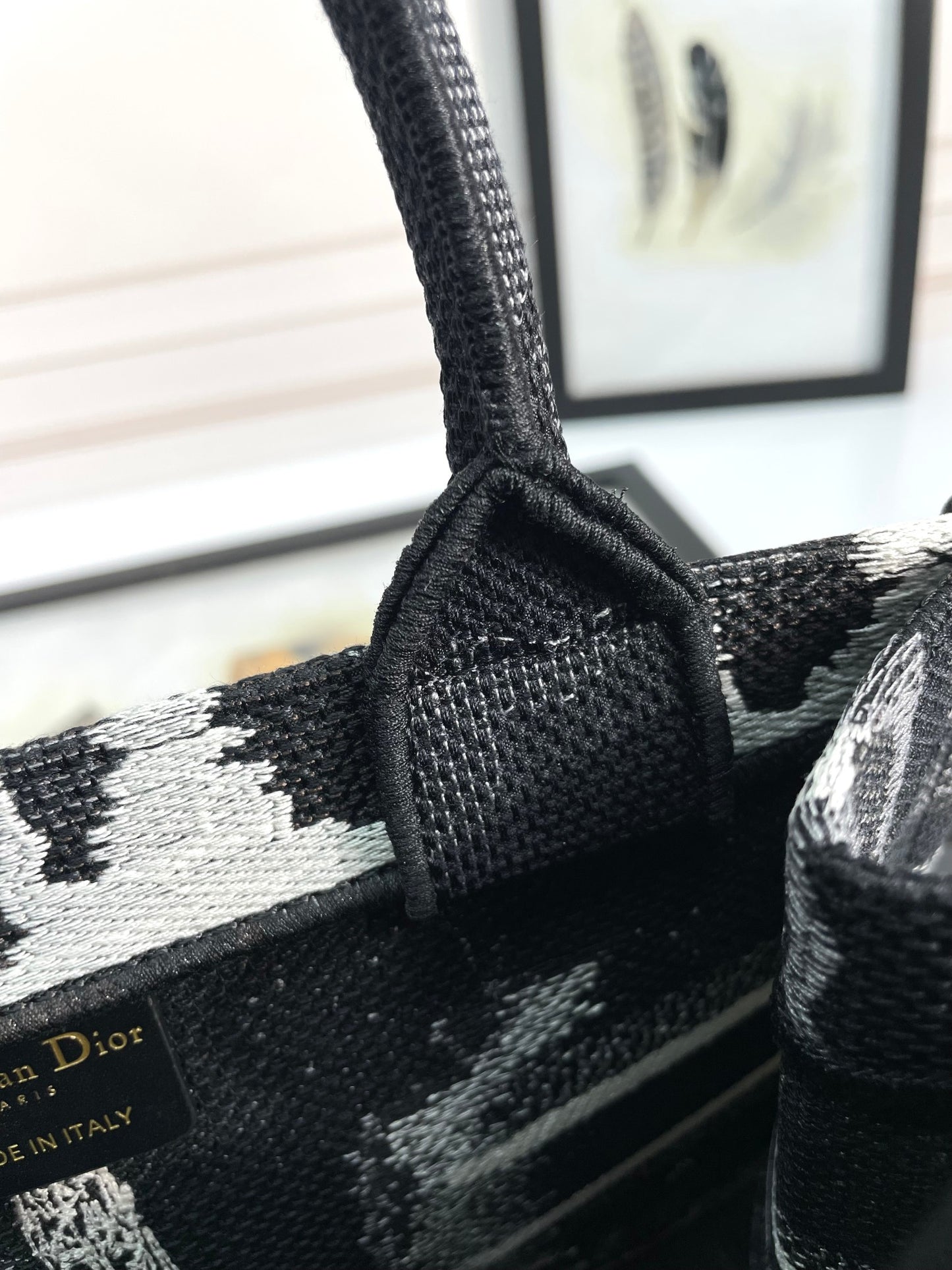 Christian Dior Book Tote Plan de Paris Bag Black and White Embroidery