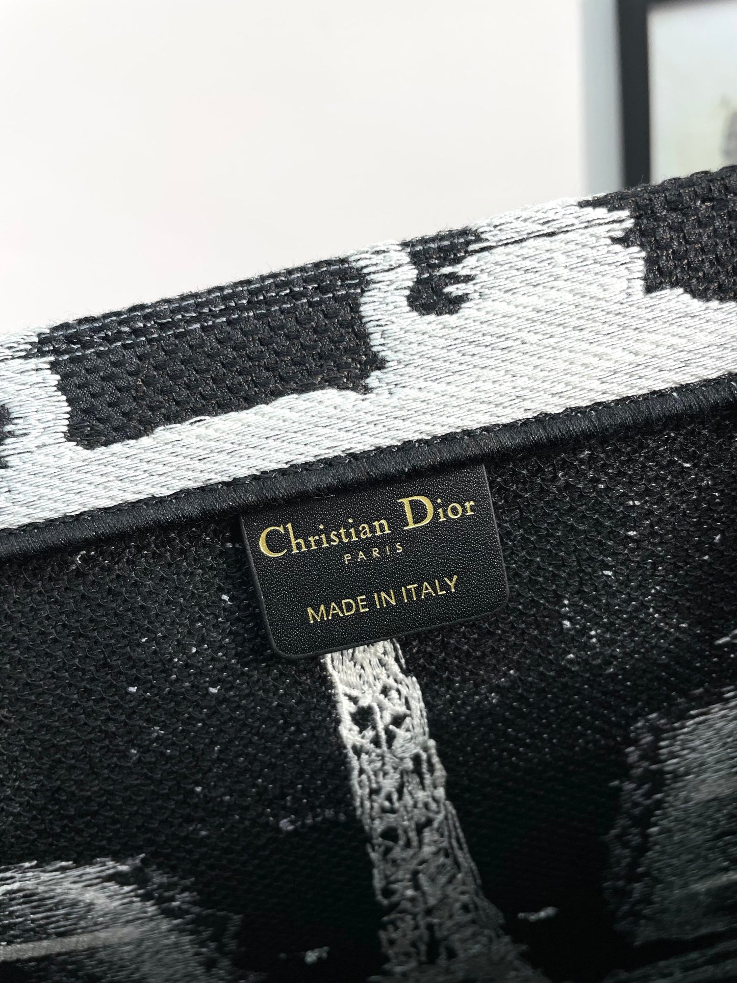 Christian Dior Medium Book Tote Plan de Paris Embroidery - Black & White