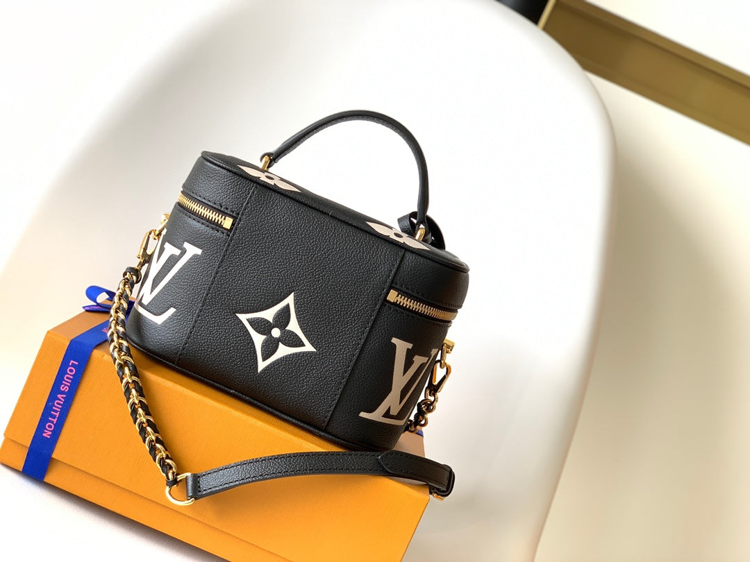 Louis Vuitton Vanity PM Monogram Empreinte Giant Leather Bag - Black/Beige