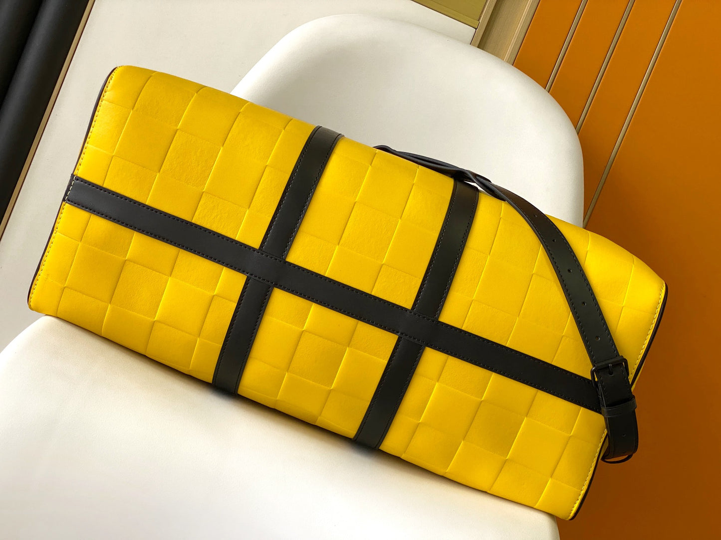Louis Vuitton Yellow Damier Infini Keepall 50 Leather Duffel Bag