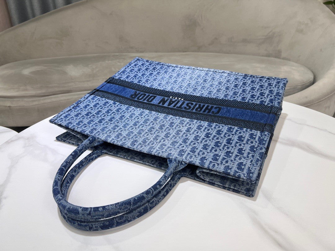 Dior Vintage Blue Monogram Jacquard Tote Bag Large Travel Handbag