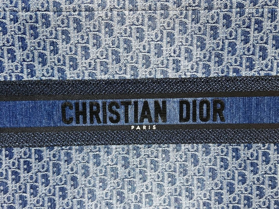 Christian Dior Large Blue Dior Oblique Embroidery Book Tote Bag