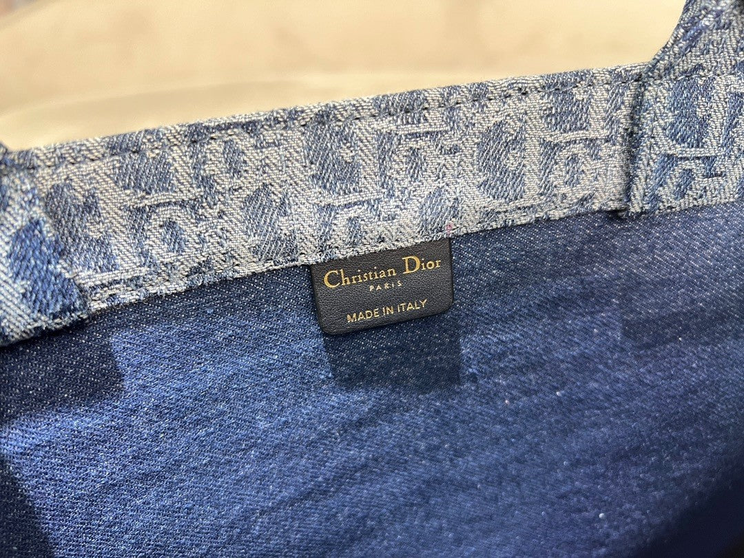 Christian Dior Large Blue Dior Oblique Embroidery Book Tote Bag