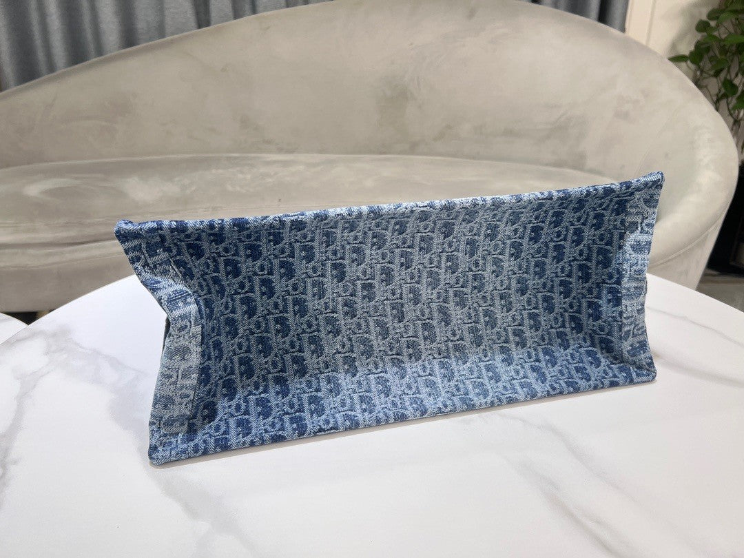 Christian Dior Large Blue Dior Oblique Embroidery Book Tote Bag