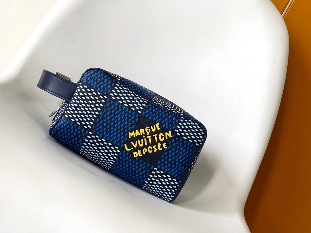 Louis Vuitton Damier Pop Dopp Kit Toiletry Bag - Blue Canvas
