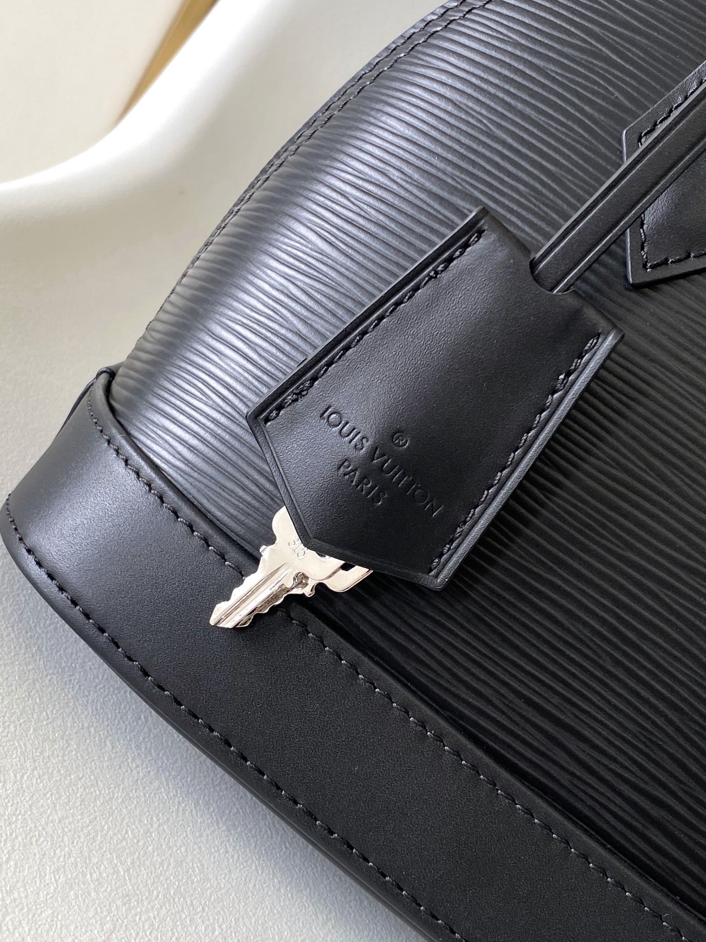 Louis Vuitton Alma BB Bag Epi Leather Noir Black with Jacquard Strap