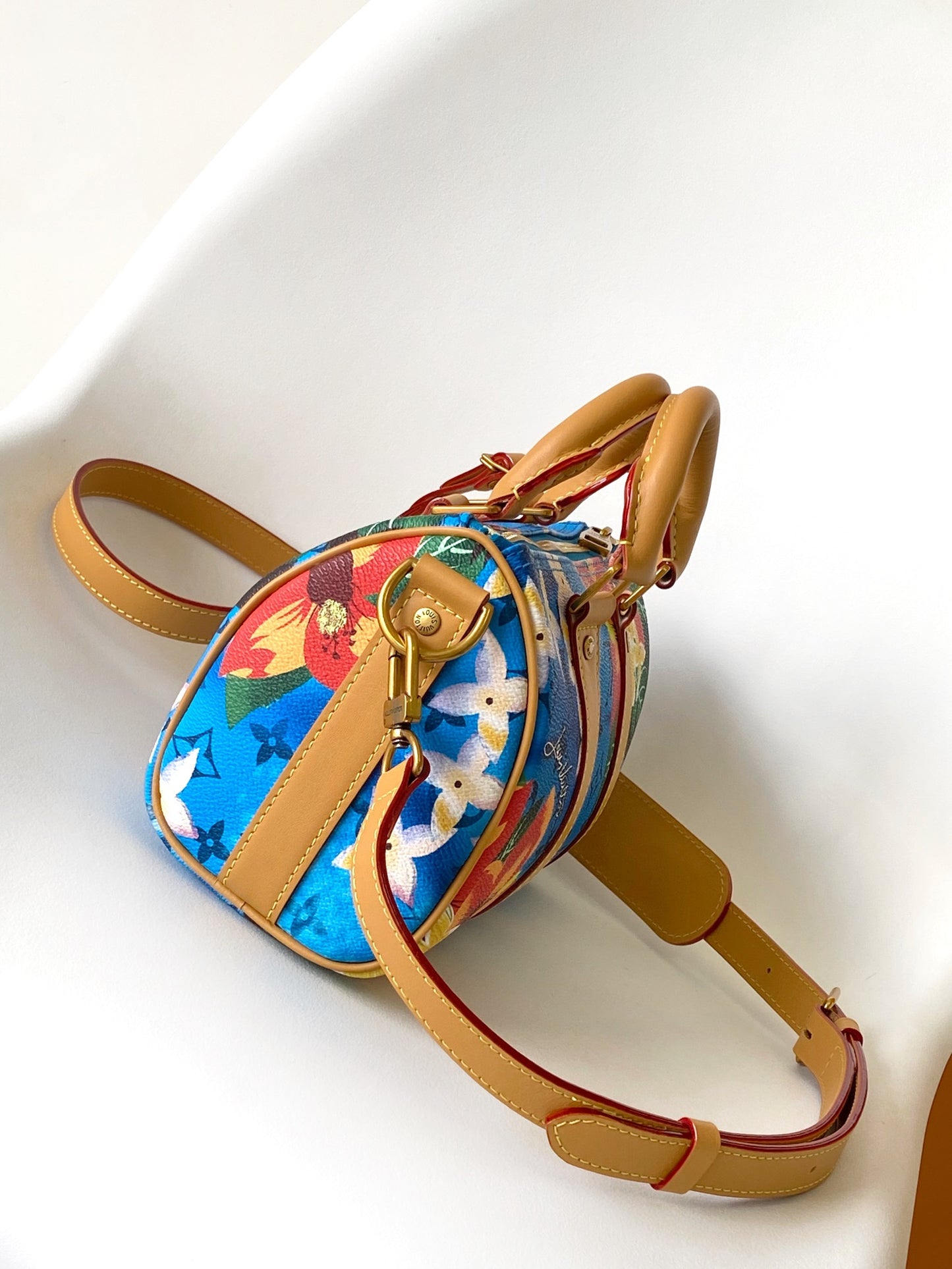 Louis Vuitton Keepall Bandoulière 25 Tyl Blue Floral Monogram Bag